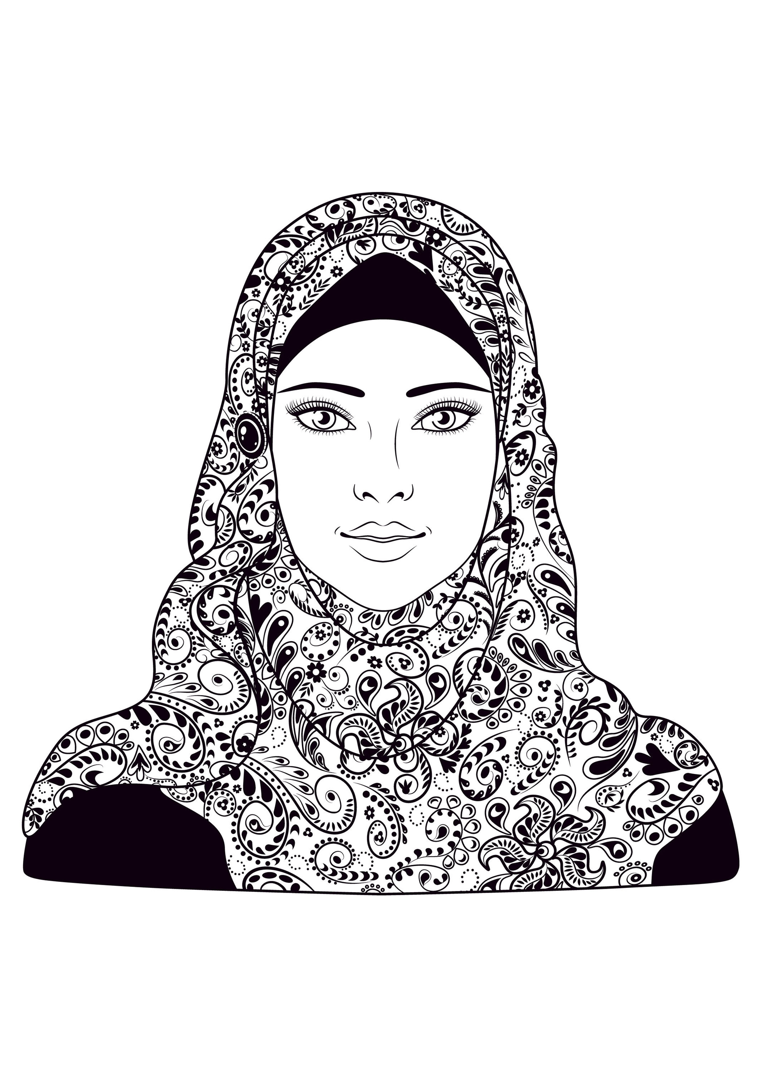 Woman headscarf - Oriental Adult Coloring Pages