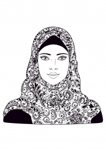 coloring-page-adults-woman-headscarf