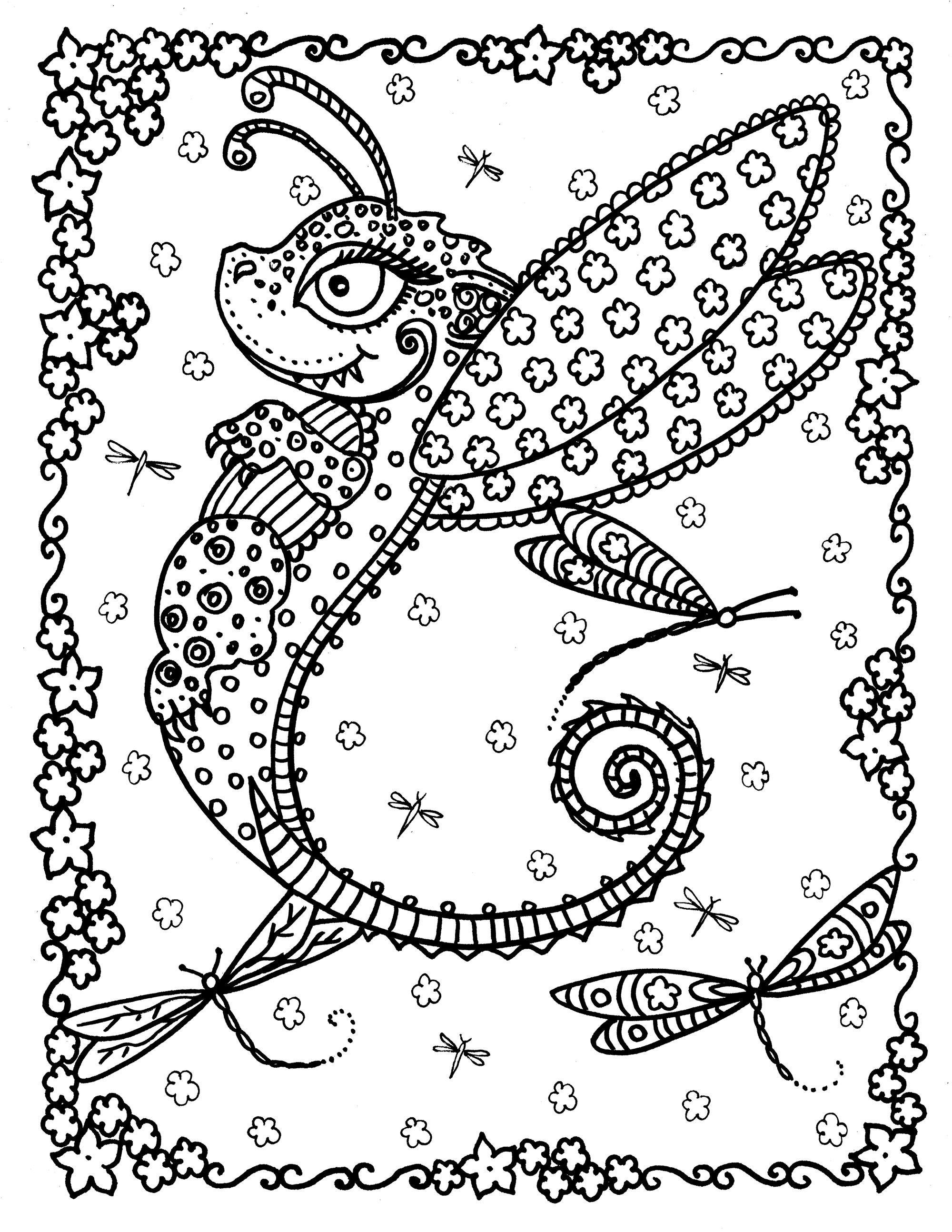 Butterfly dragon - Anti stress Adult Coloring Pages