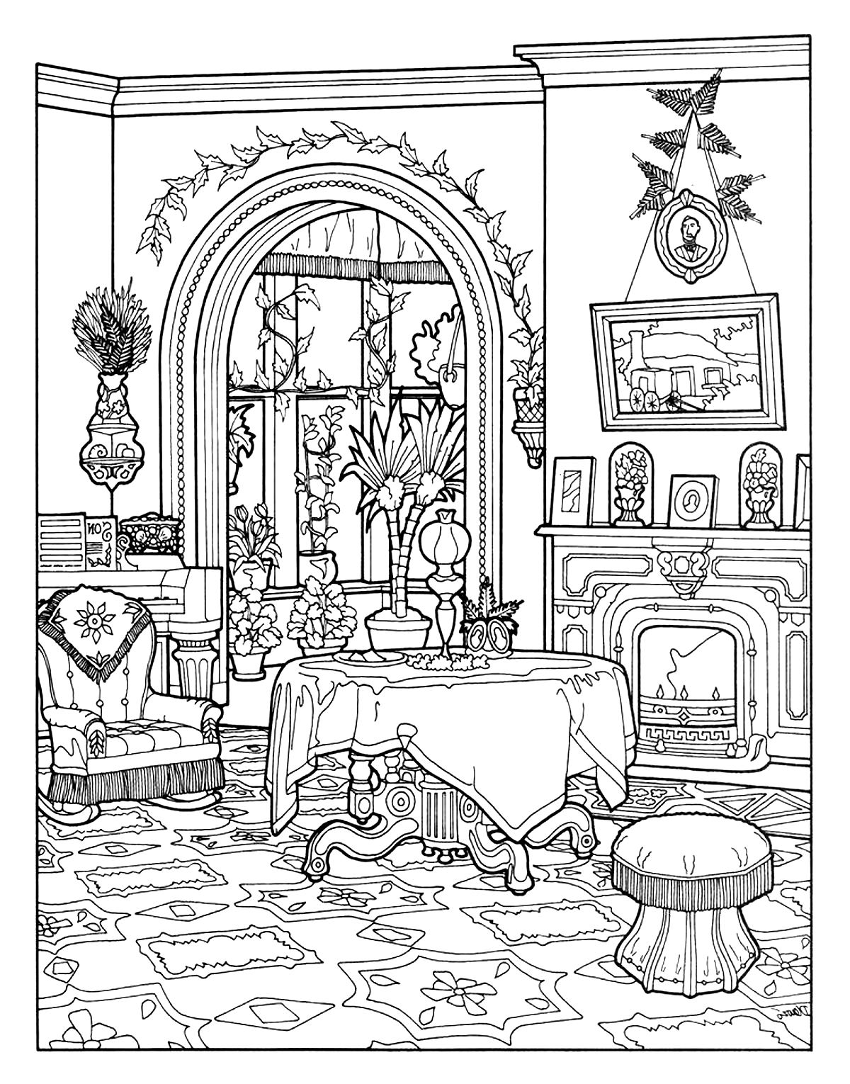 Victorian interior style - Architecture Adult Coloring Pages