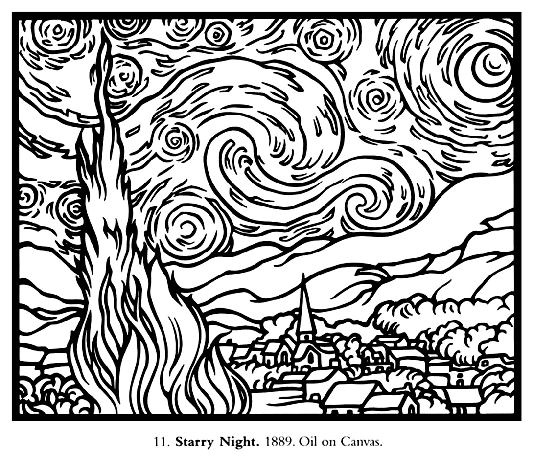 Van gogh starry night large Masterpieces Adult Coloring Pages