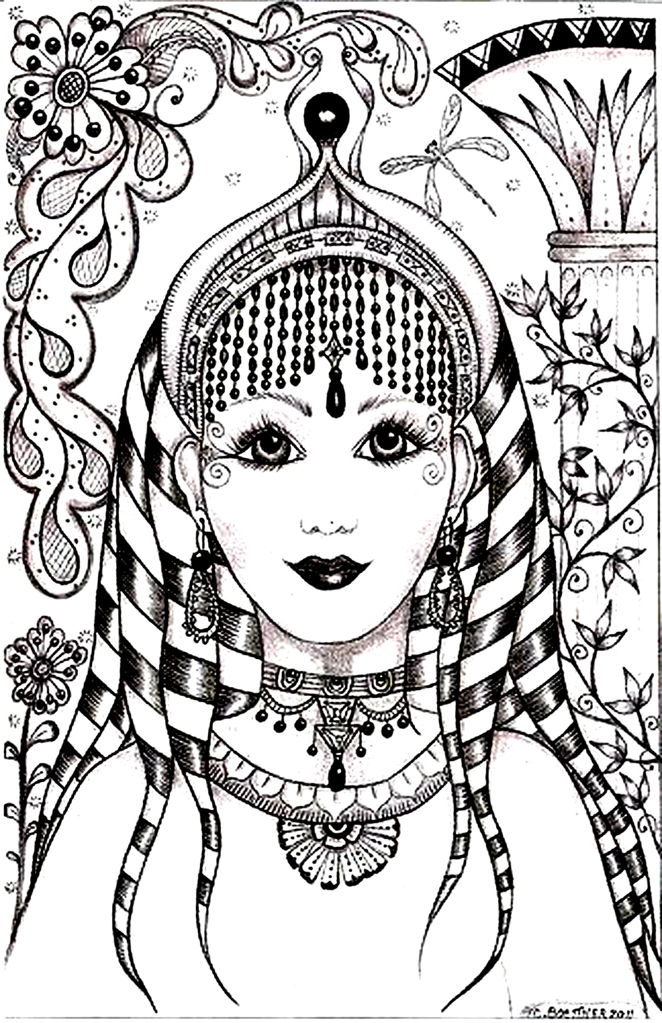 Woman face india inspiration - India Adult Coloring Pages
