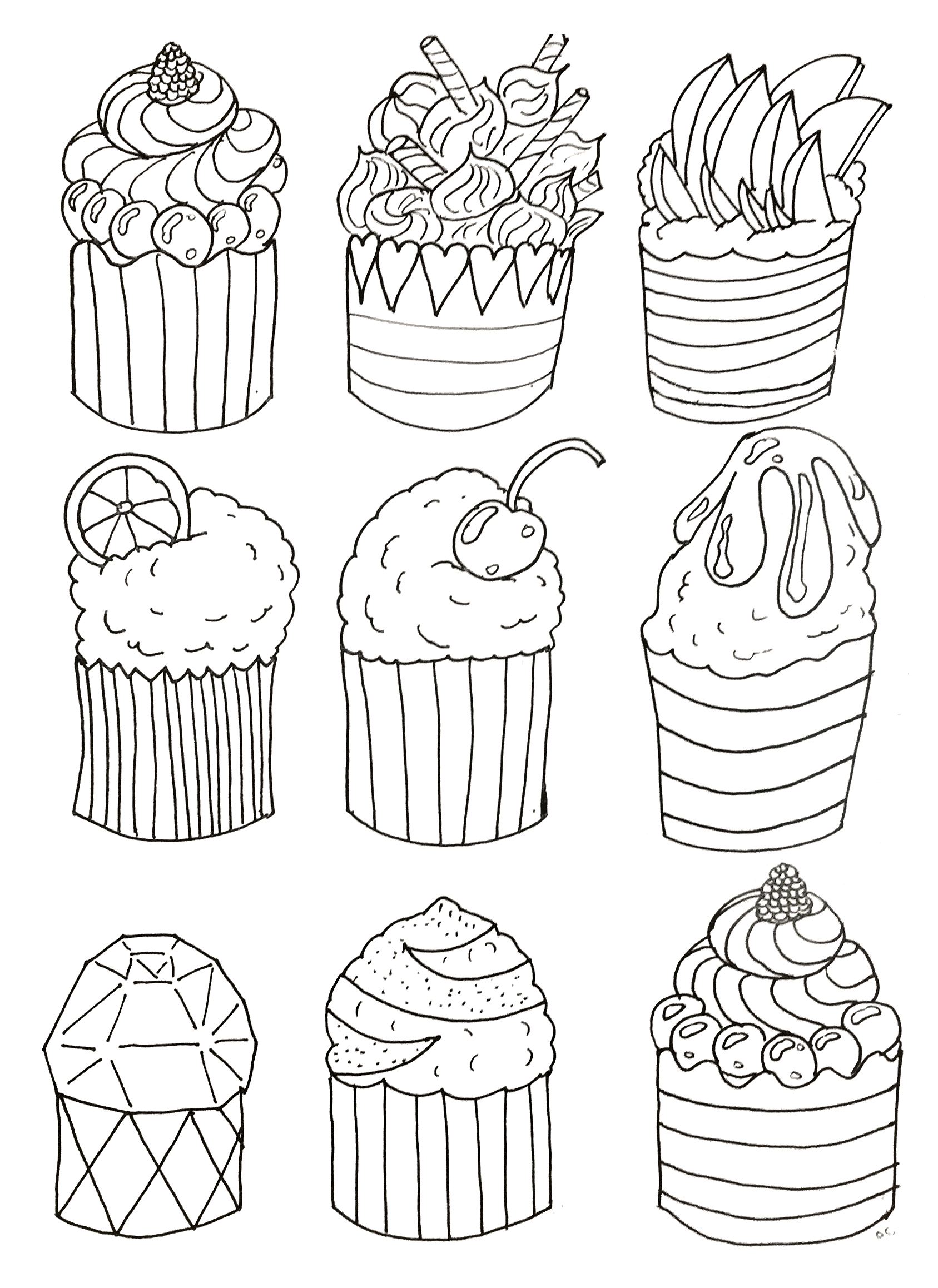 Simple cupcakes Cupcakes Adult Coloring Pages