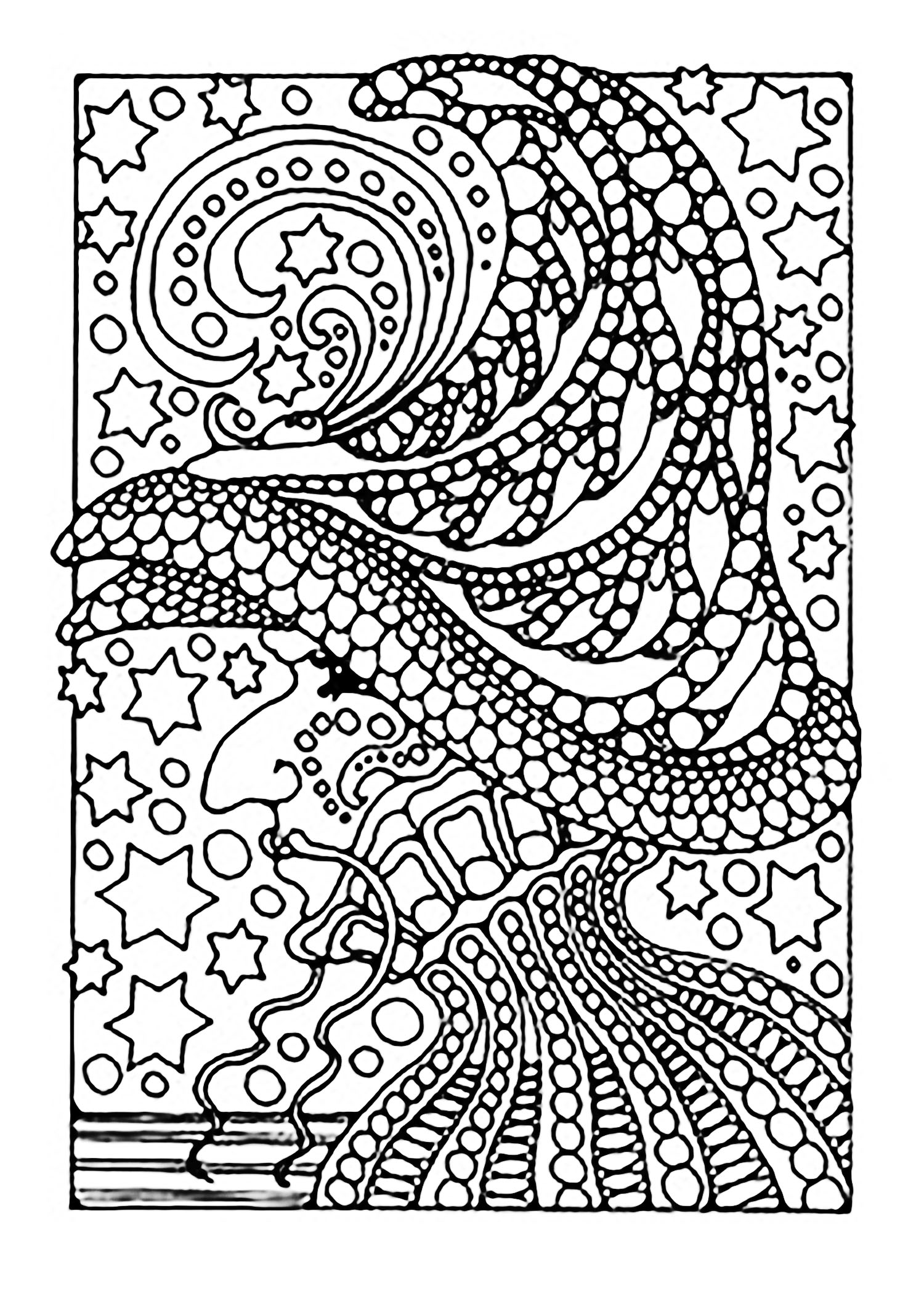 Halloween witch and stars - Halloween Adult Coloring Pages