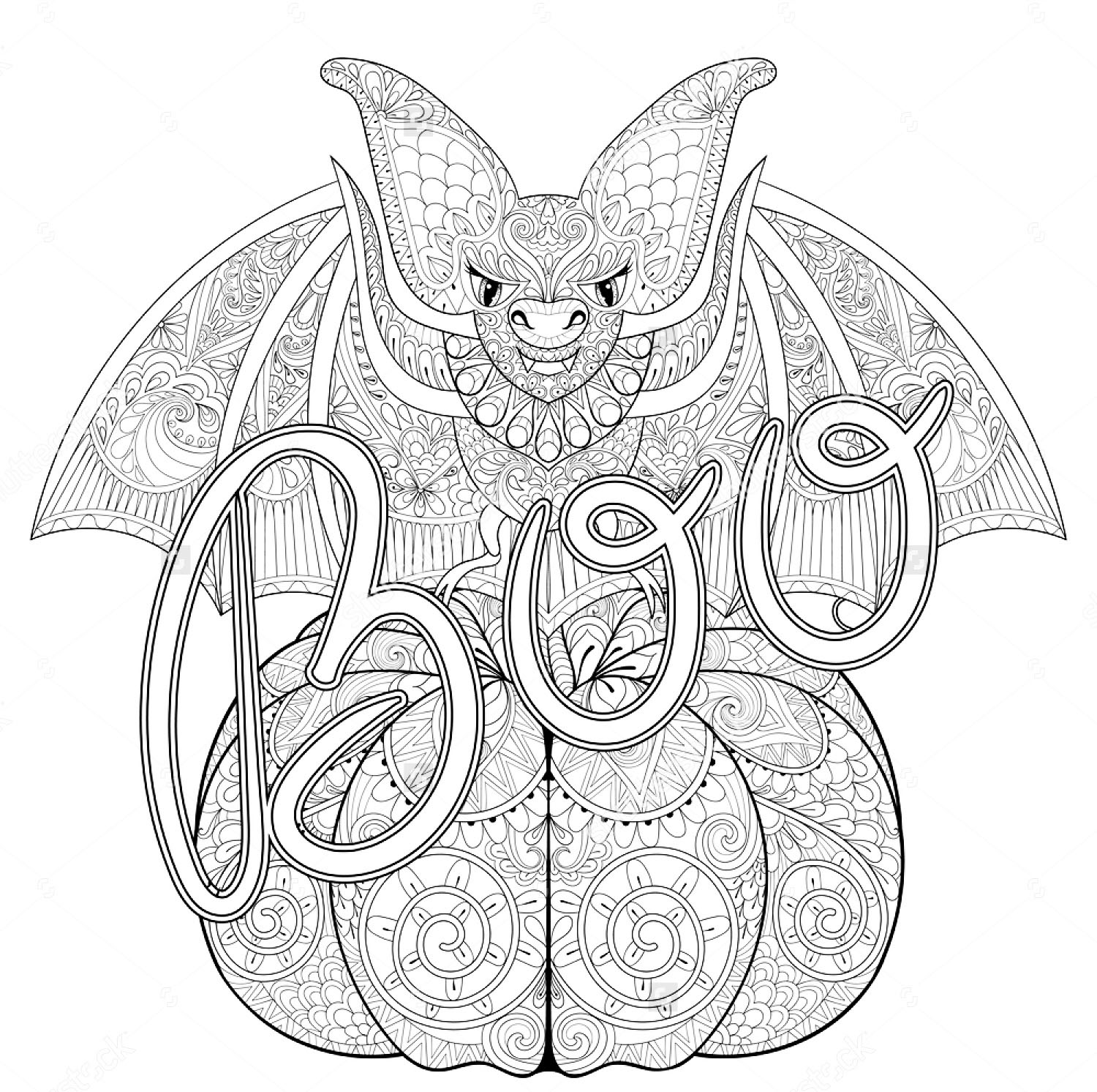 Halloween zentangle bat - Halloween Adult Coloring Pages