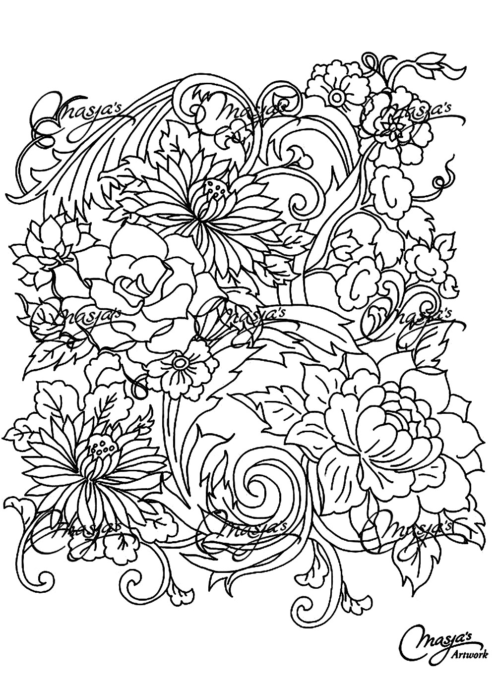 difficult flower coloring page