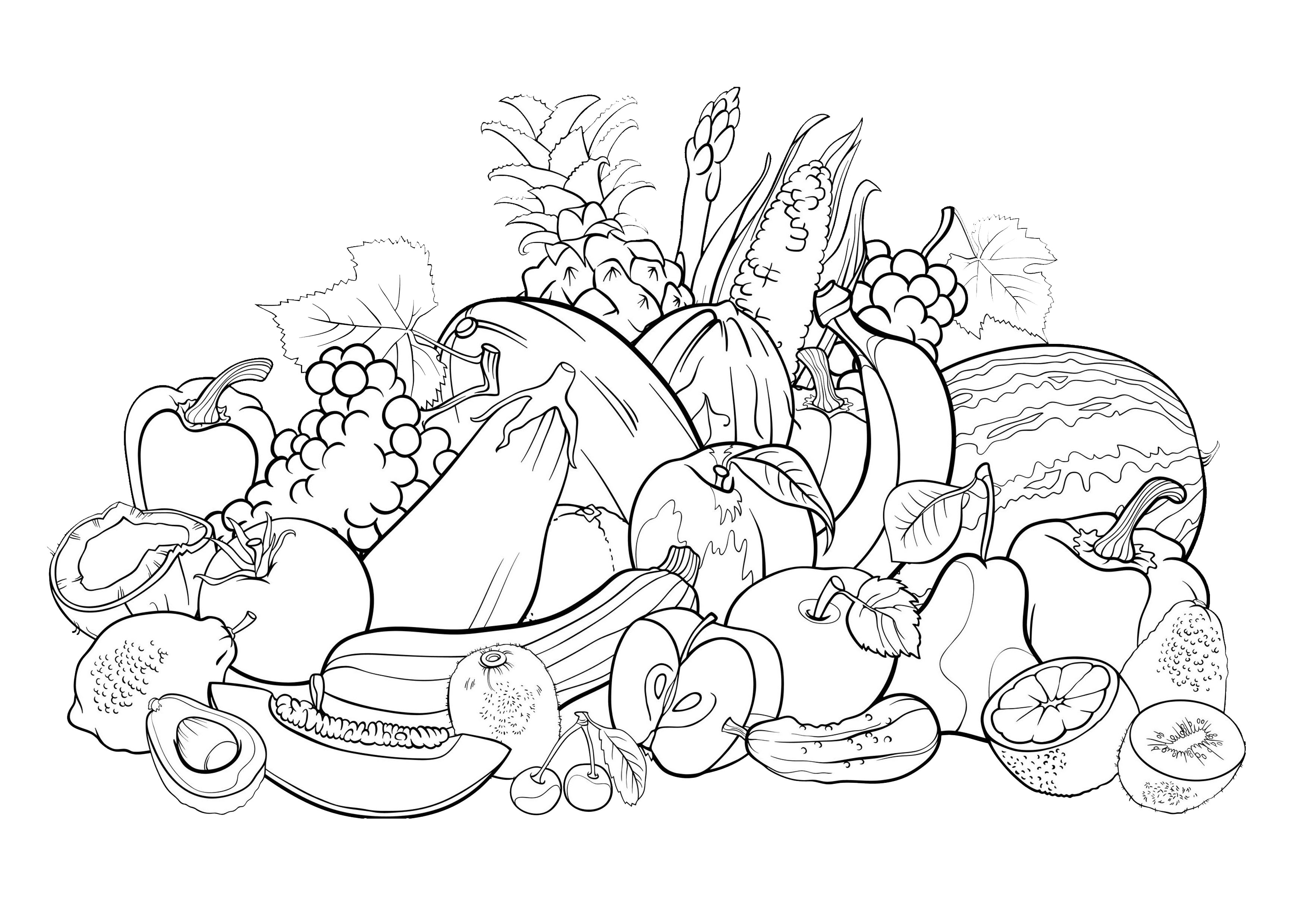 Fruit salad - Flowers Adult Coloring Pages