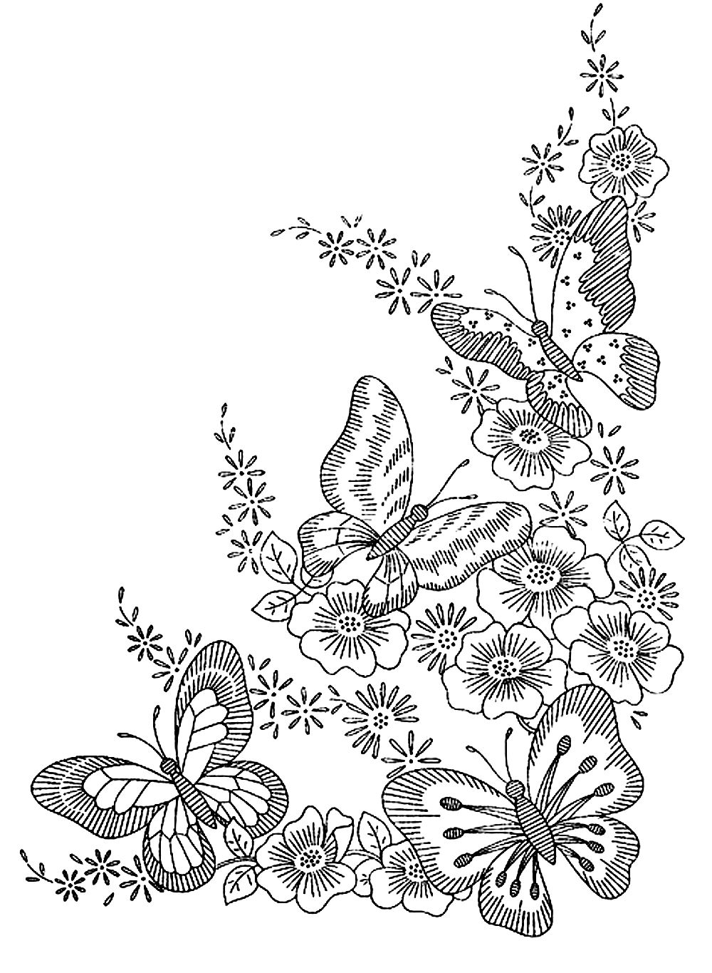 Insects - Coloring pages for adults : coloring-adult-difficult-butterflies