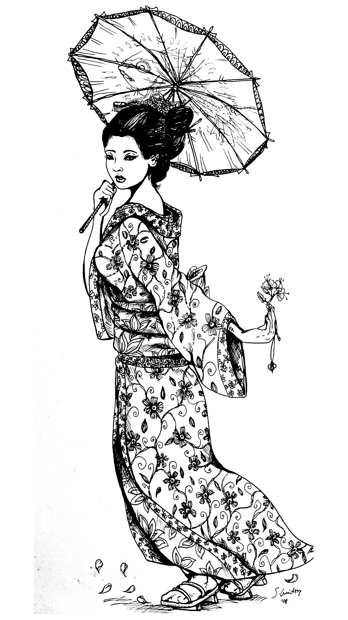 Geisha japan tattoo Japan Adult Coloring Pages