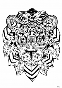 Lion drawn with simple Zentangles