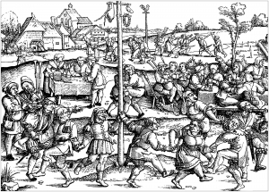 coloring-page-middle-ages-peasants-celebrating