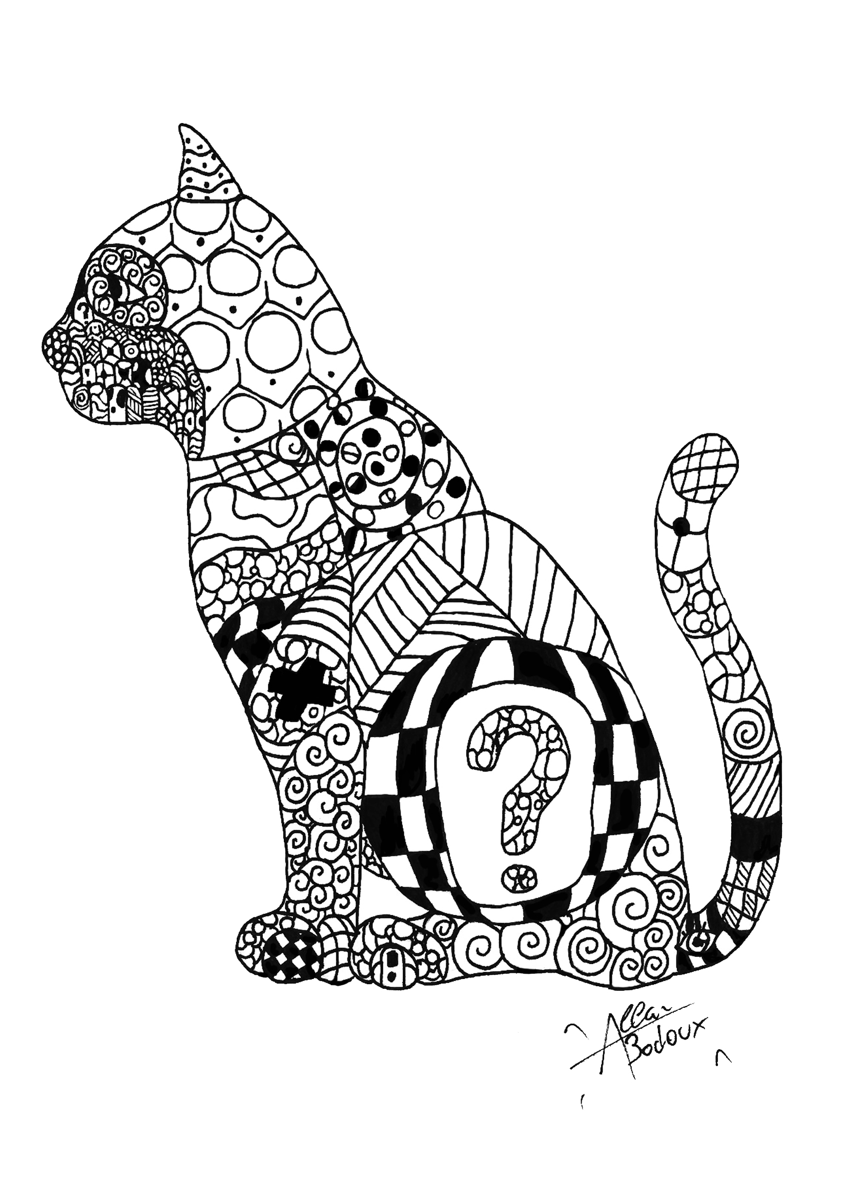 Zentangle cat - Zentangle Adult Coloring Pages