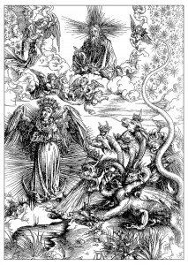 La femme de l'apocalypse, gravure de Albrecht Dürer, vers 1497