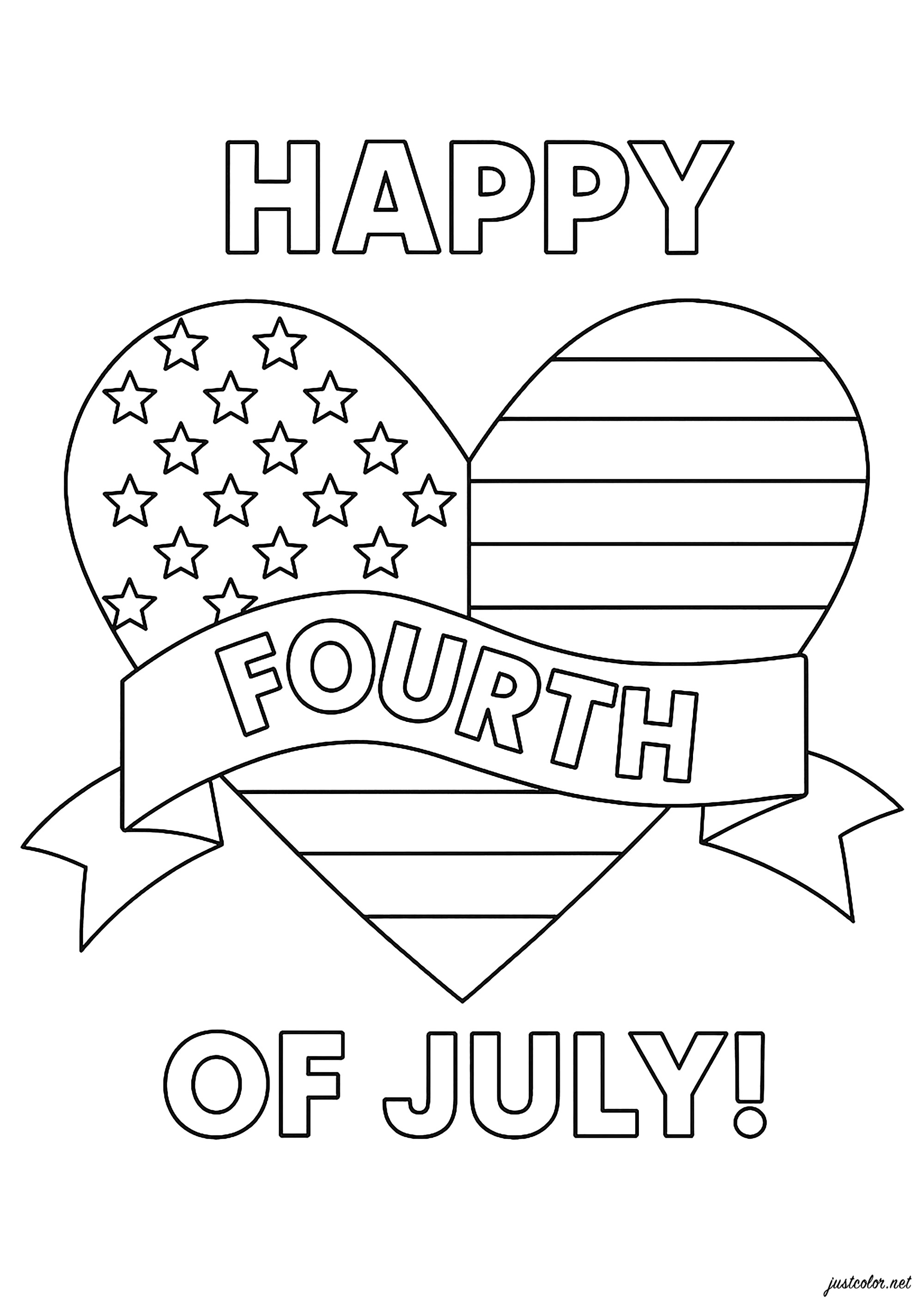 Cuore americano per festeggiare il 4 luglio (Pagina da Colorare per bambini)