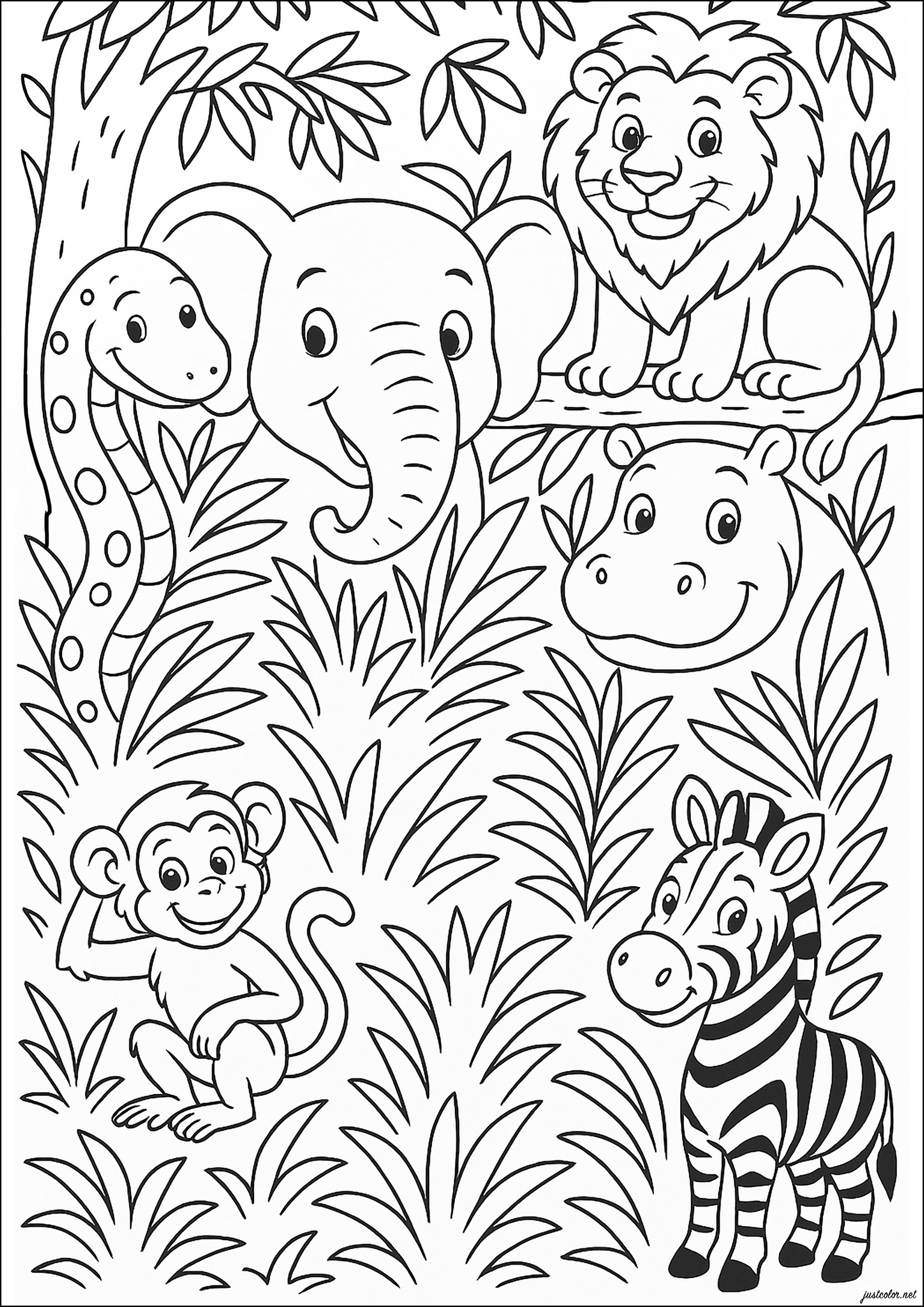 Vari animali africani (Pagina Africa da Colorare per bambini)