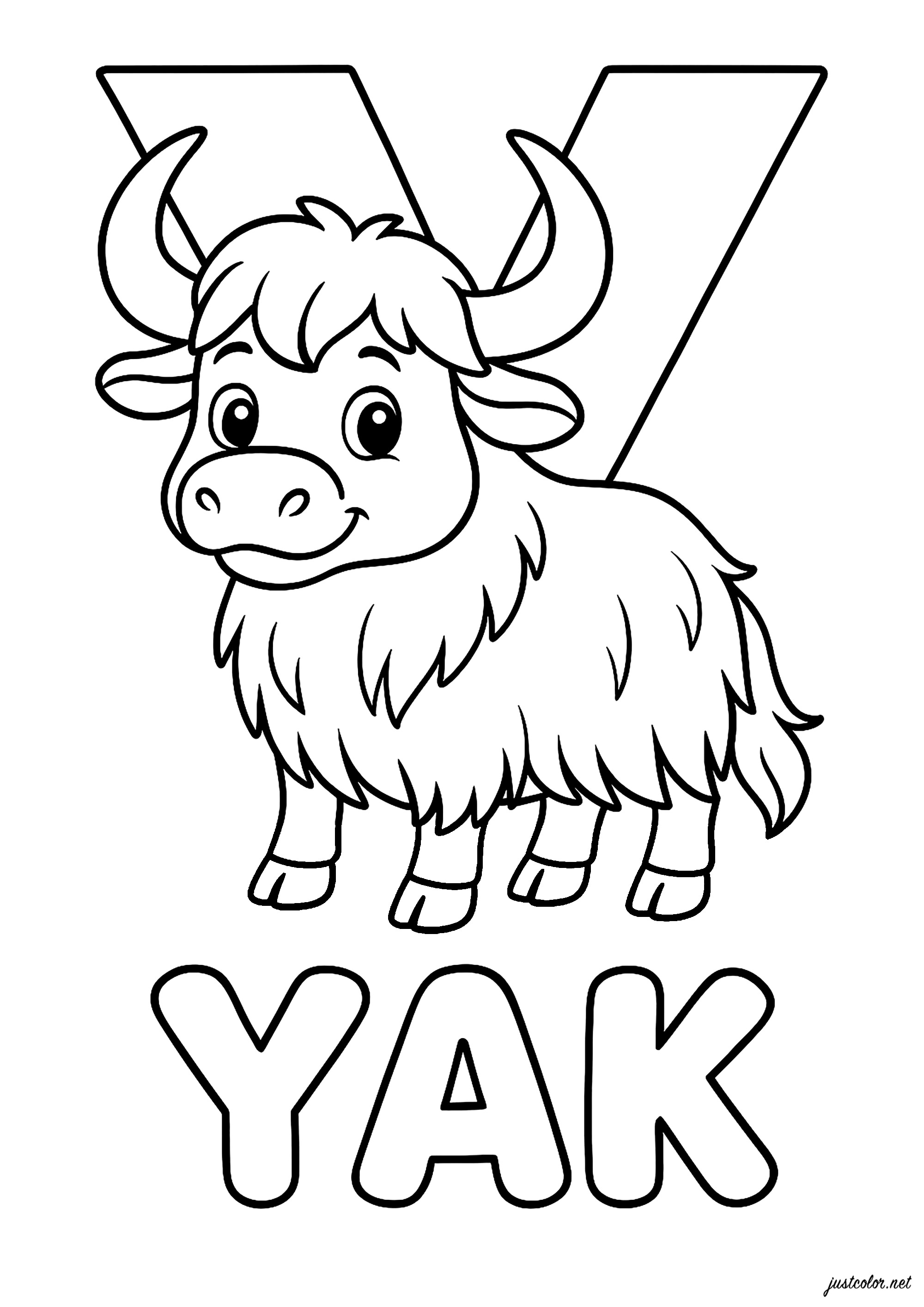 Y come Yak (Pagina Alfabeto da Colorare per bambini)