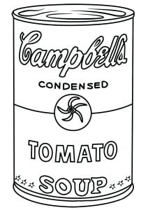 Uno dei barattoli di zuppa Campbell's di Andy Warhol. (Pagina da Colorare)