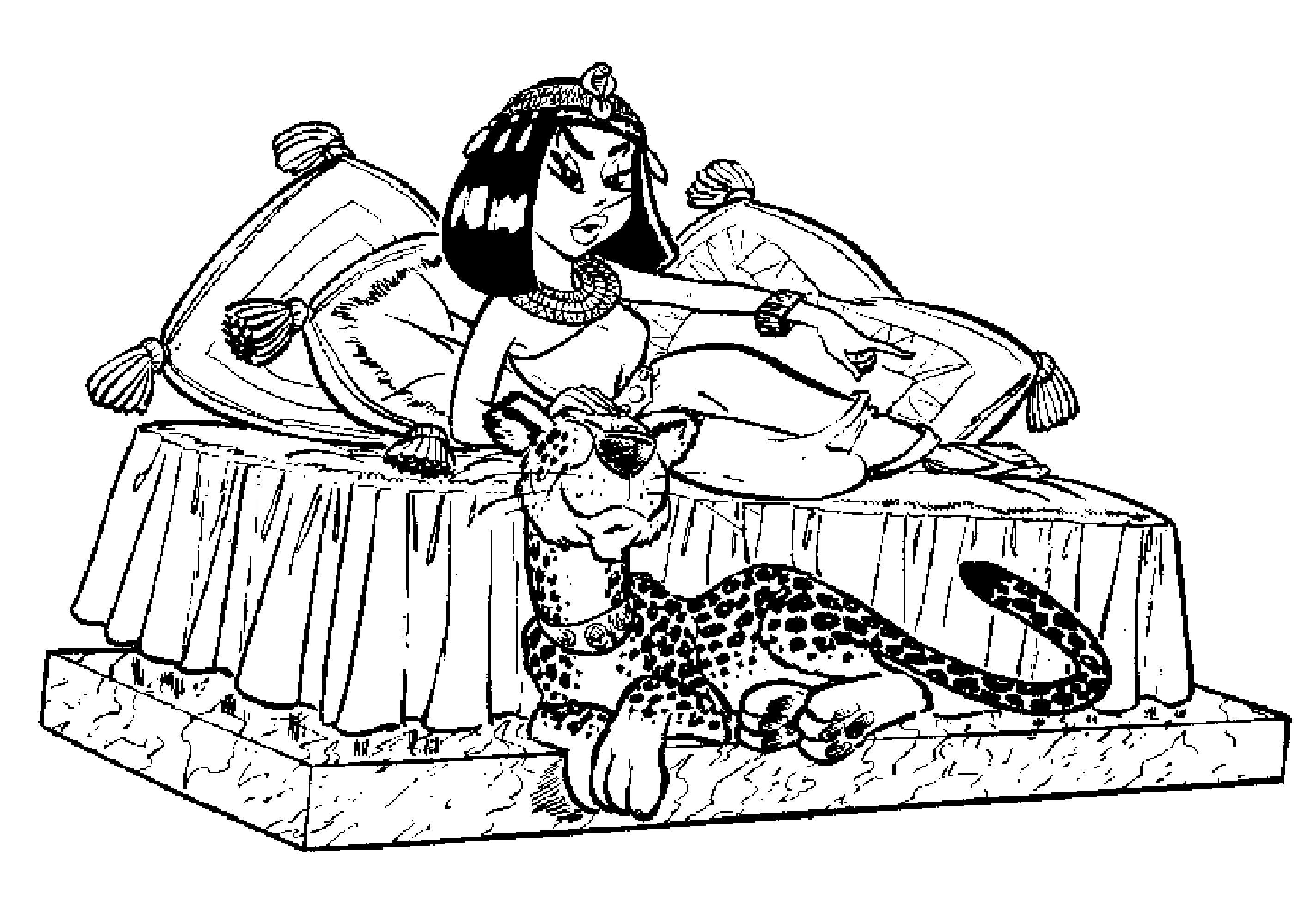 La regina Celopatra e la sua tigre (Pagina Asterix da Colorare per bambini)