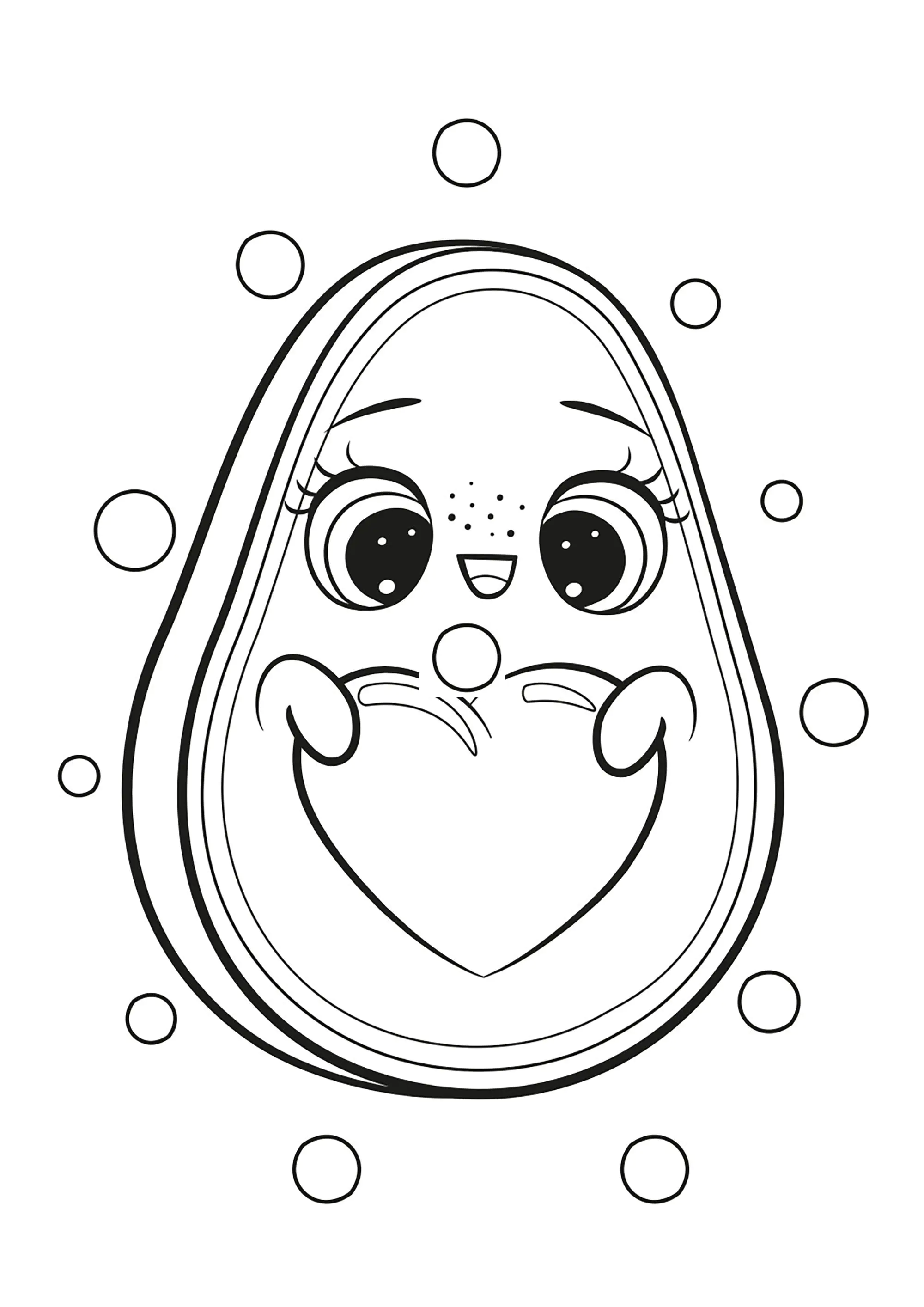 Grazioso avocado con nocciolo a forma di cuore (Pagina da Colorare per bambini)