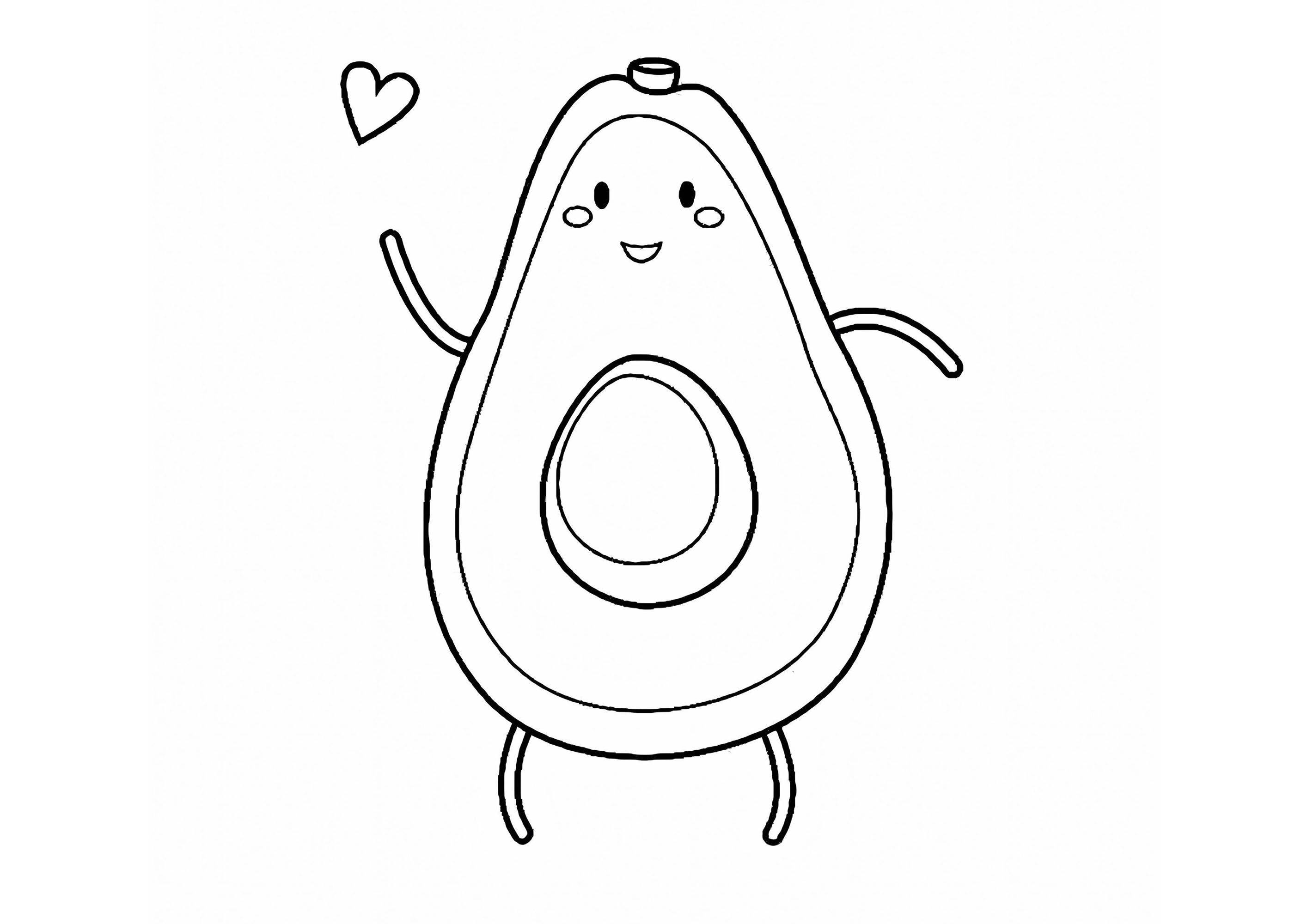 Pagina da Colorare : Il piccolo Avocado innamorato Pagina da Colorare per bambini : Il piccolo Avocado innamorato