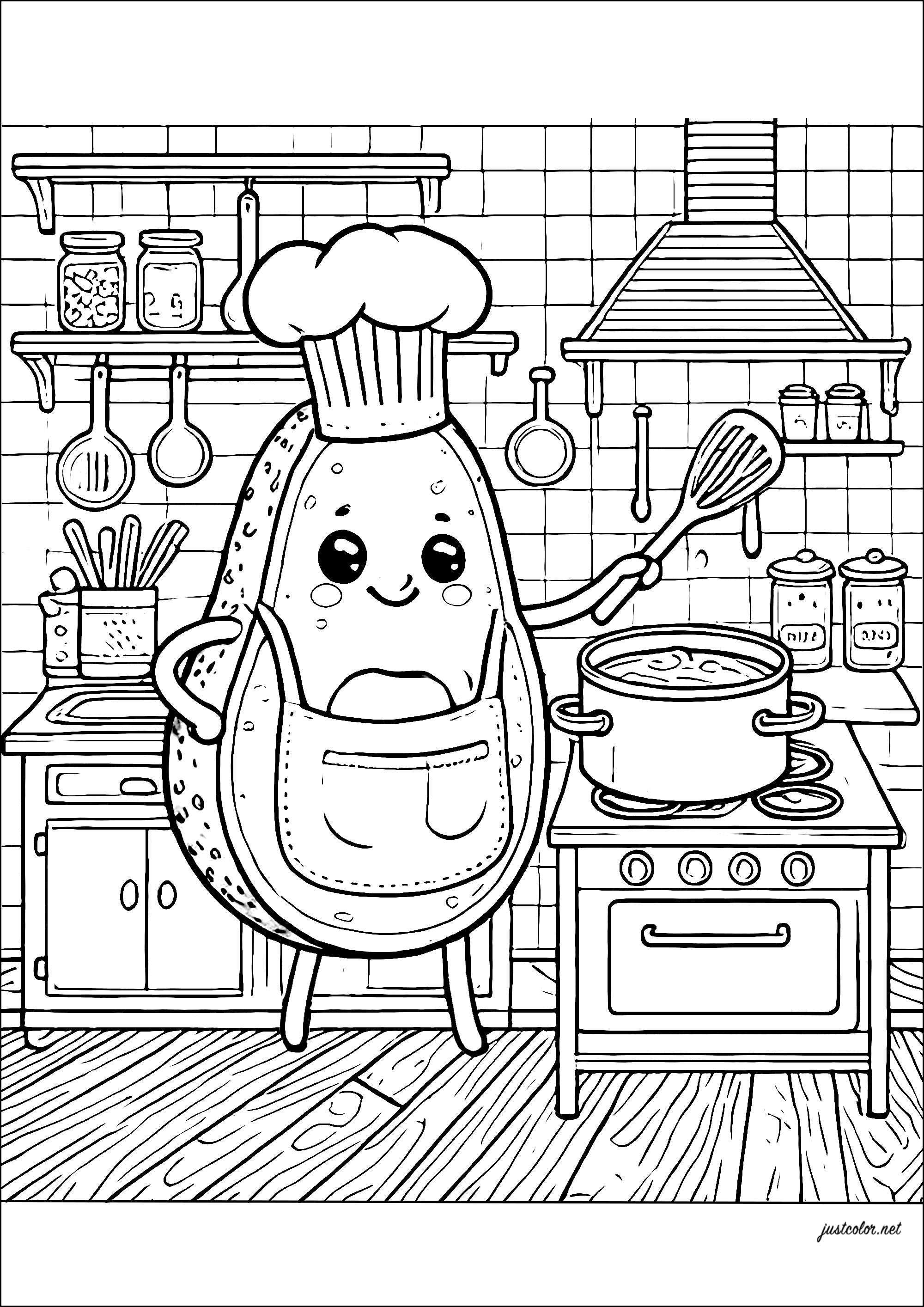 Pagina da Colorare : Cucinare l'avocado Pagina da Colorare per bambini : Cucinare l'avocado