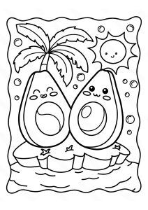 Pagina da Colorare per bambini : Due avocado su un'isola deserta