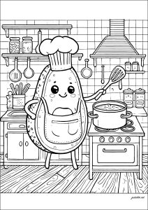 Pagina da Colorare per bambini : Cucinare l'avocado