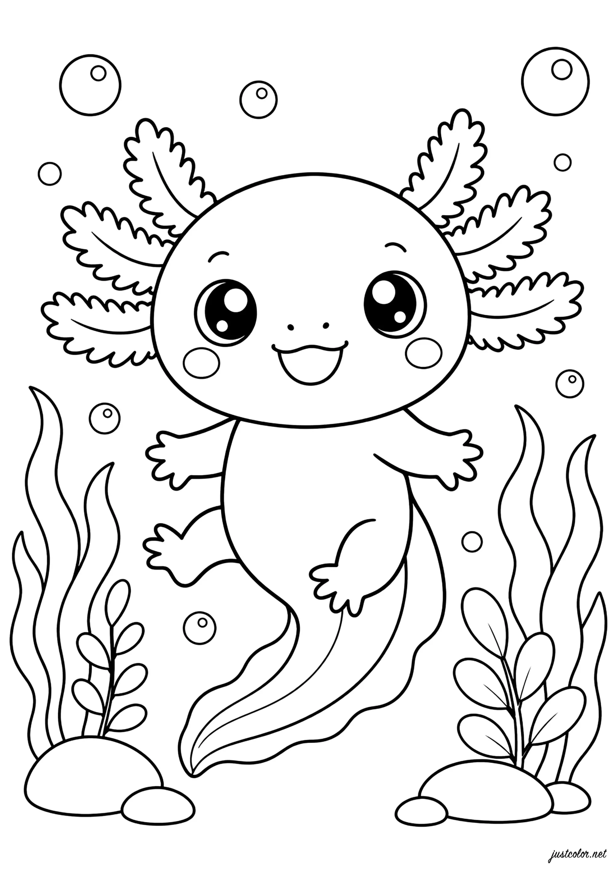 Gentile Axolotl nell'acqua (Pagina da Colorare per bambini)