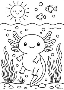 Avventura subacquea con un simpatico Axolotl (Pagina da Colorare)
