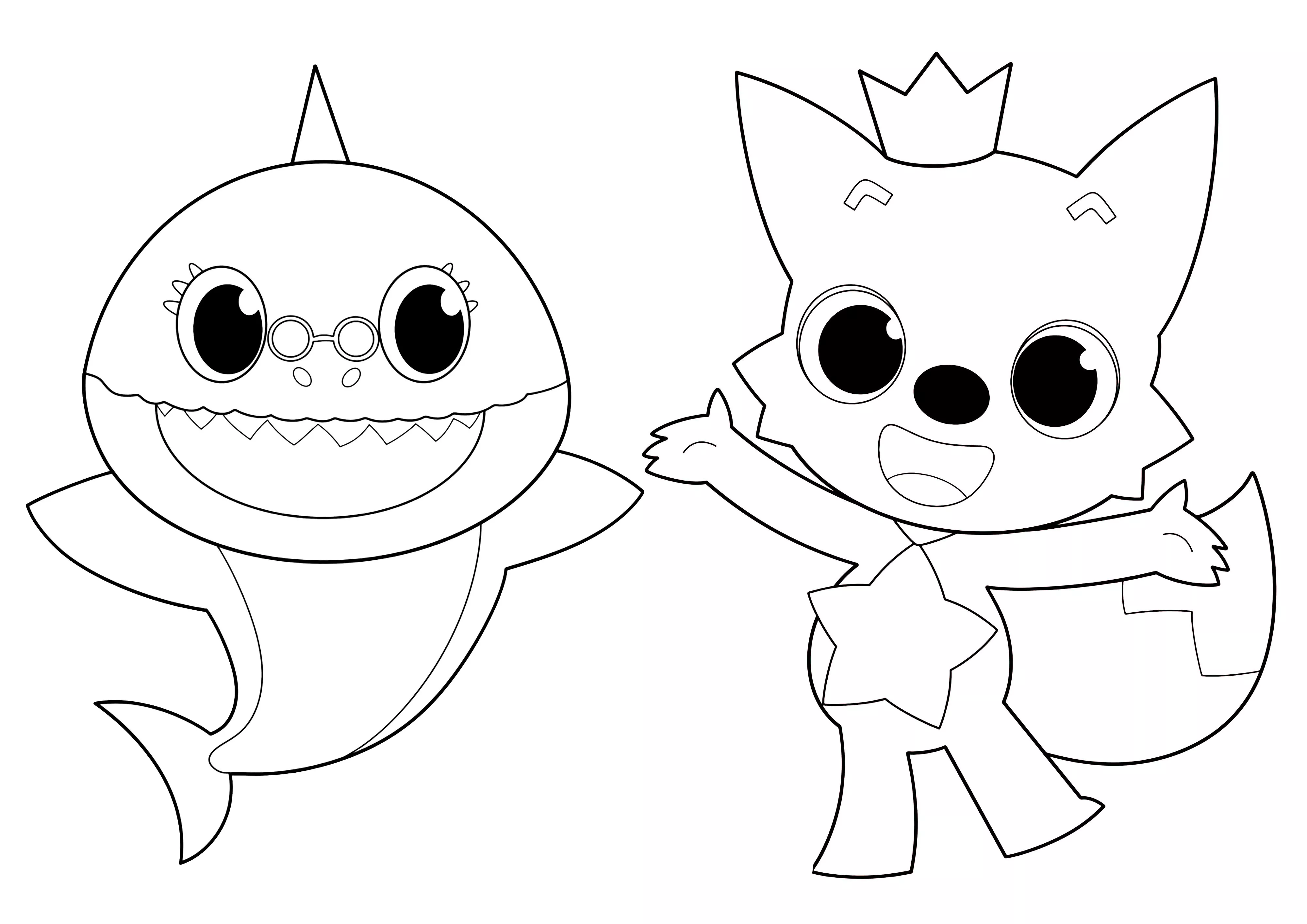 Baby Shark e il suo amico Pinkfong (Pagina da Colorare per bambini)