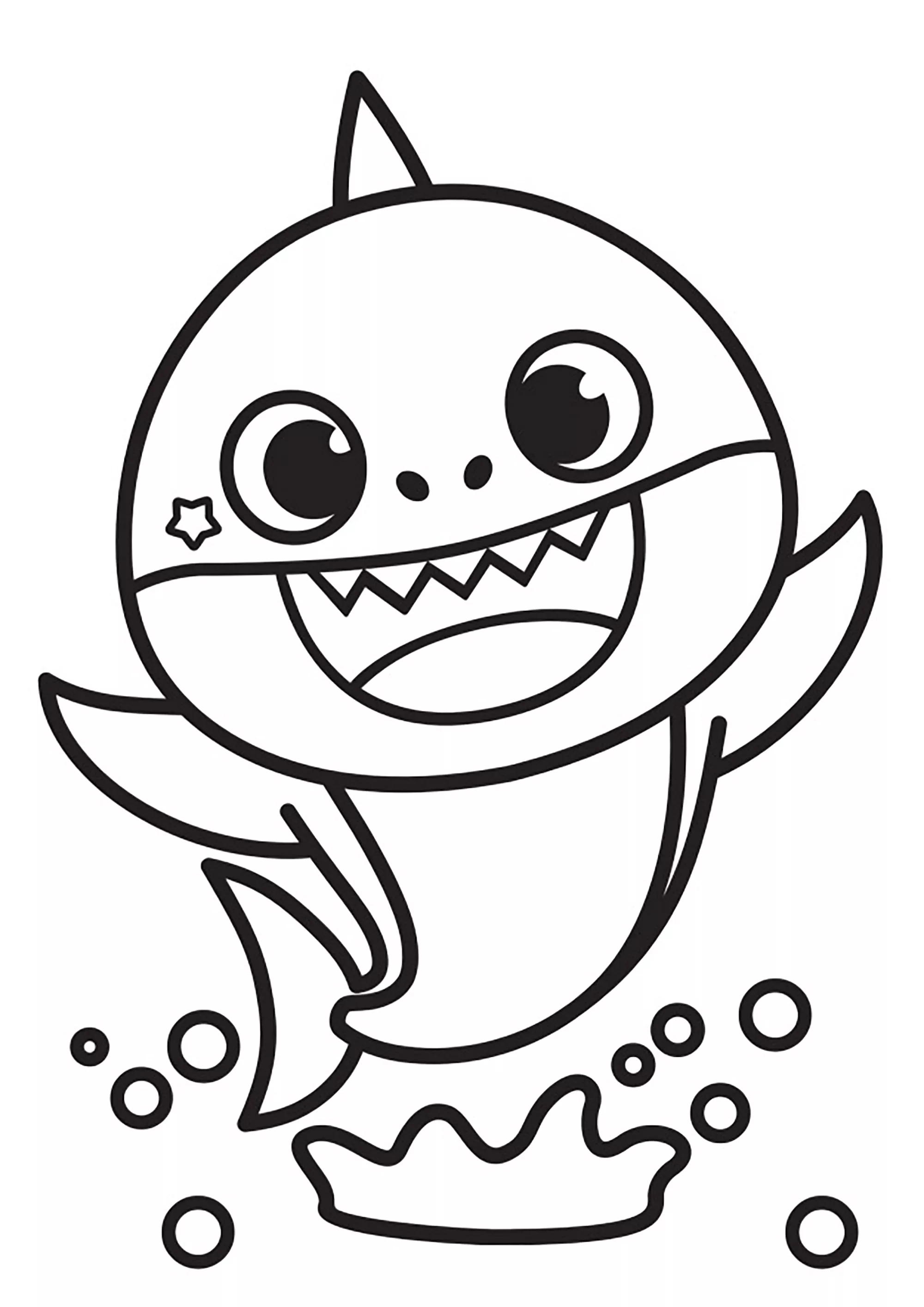 Baby Shark e i suoi denti aguzzi. (Pagina da Colorare per bambini)