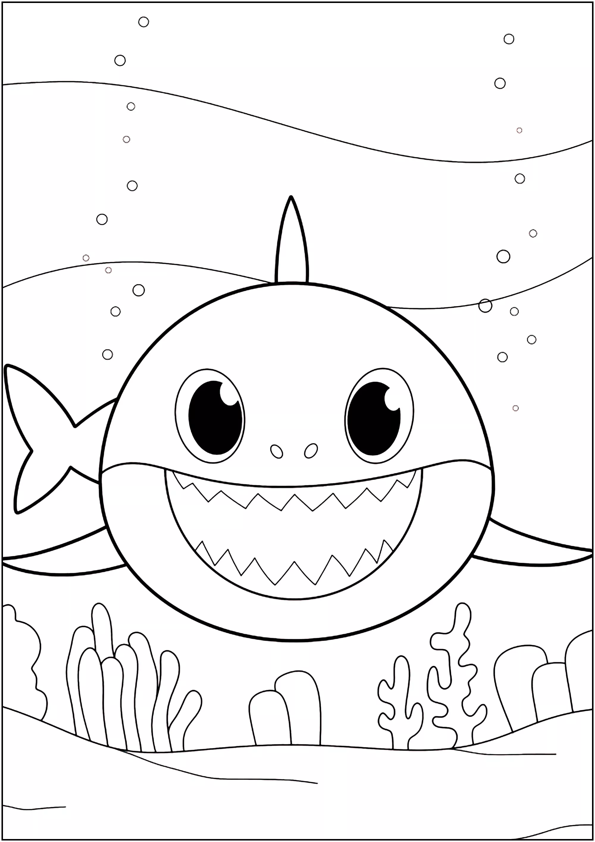 Baby Shark e i suoi denti di squalo (Pagina da Colorare per bambini)