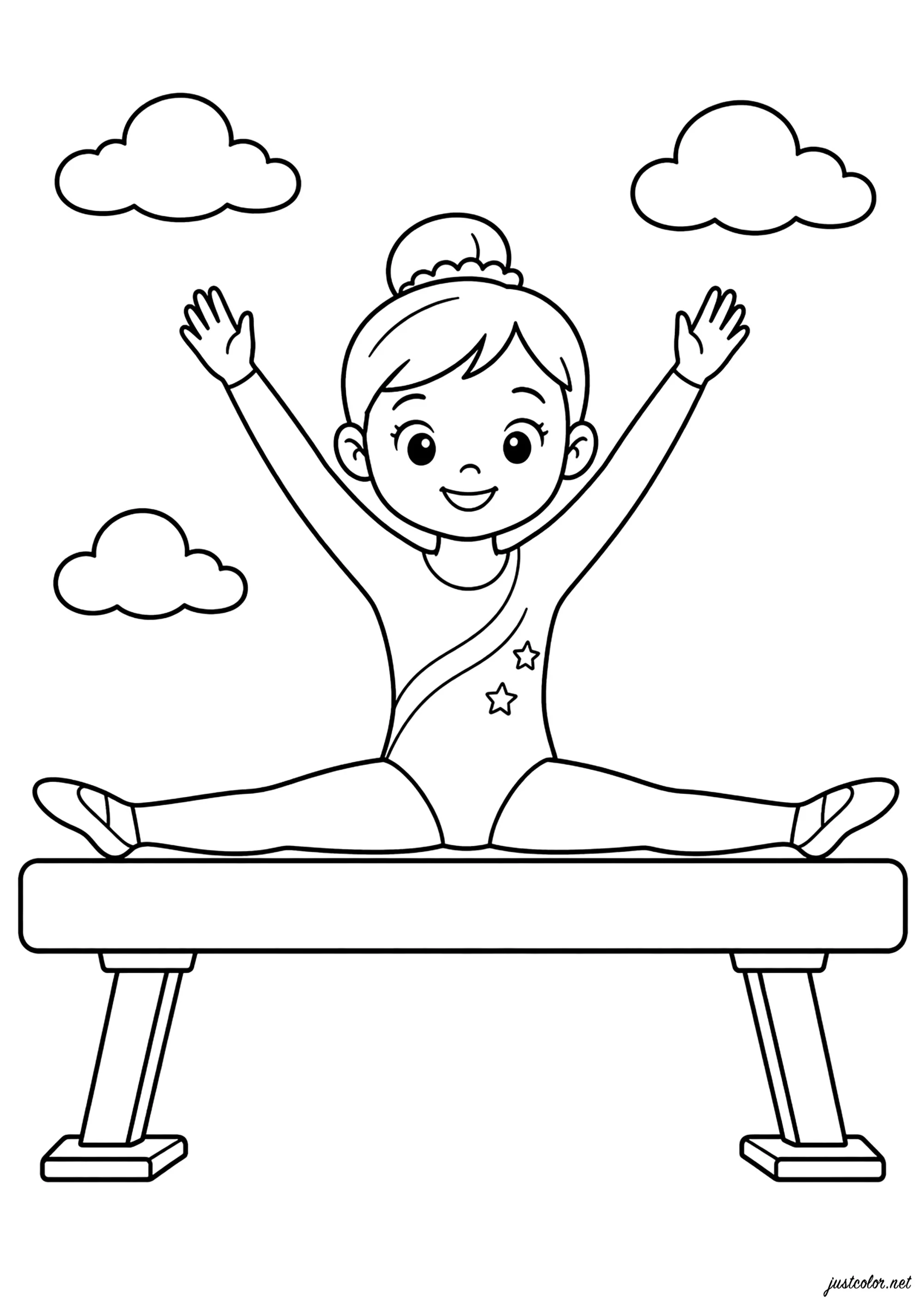Giovane ballerina in equilibrio su una trave (Pagina Ballerine da Colorare per bambini)