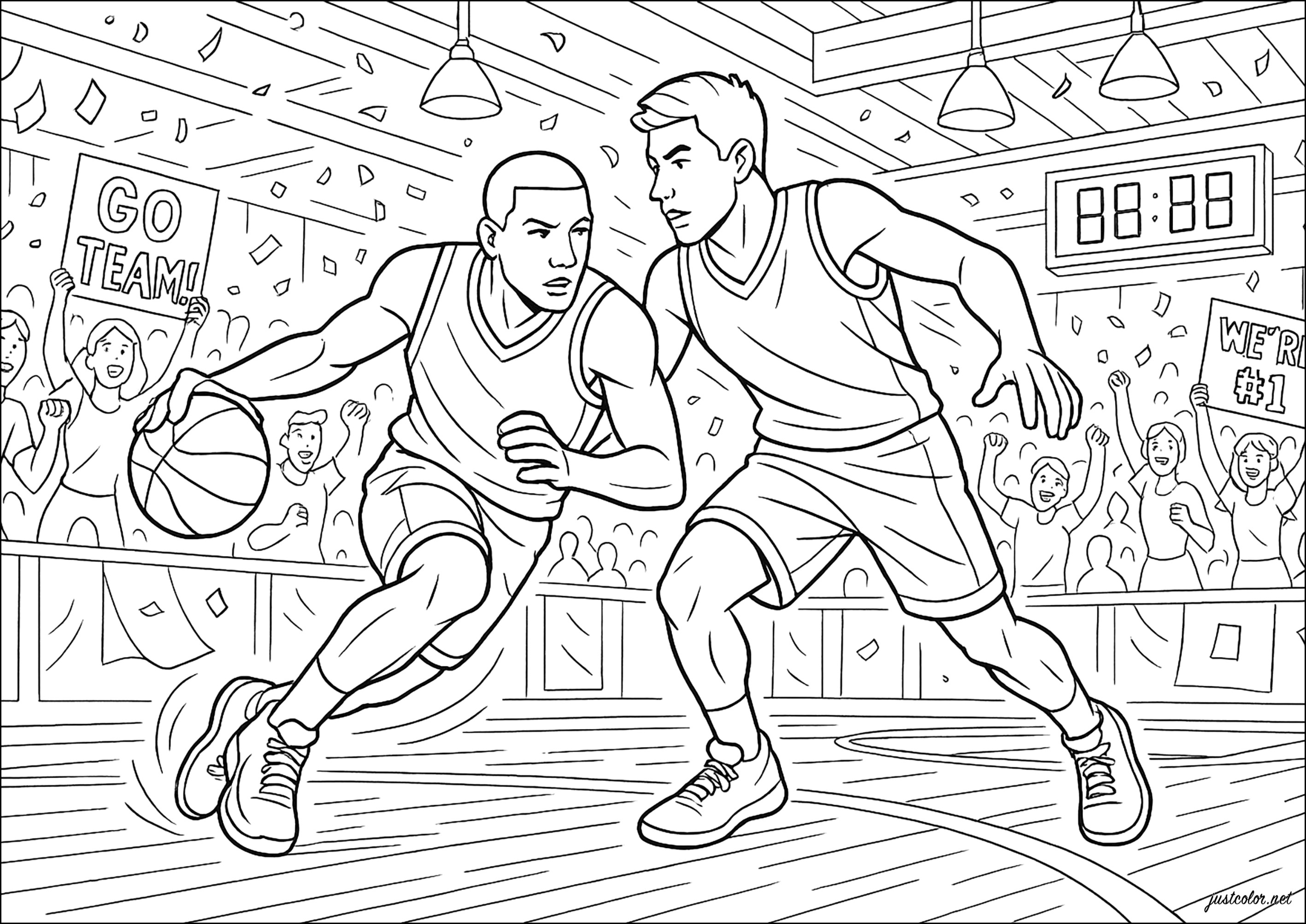 Duel Atletico sul Parquet (Pagina Basket da Colorare per bambini)
