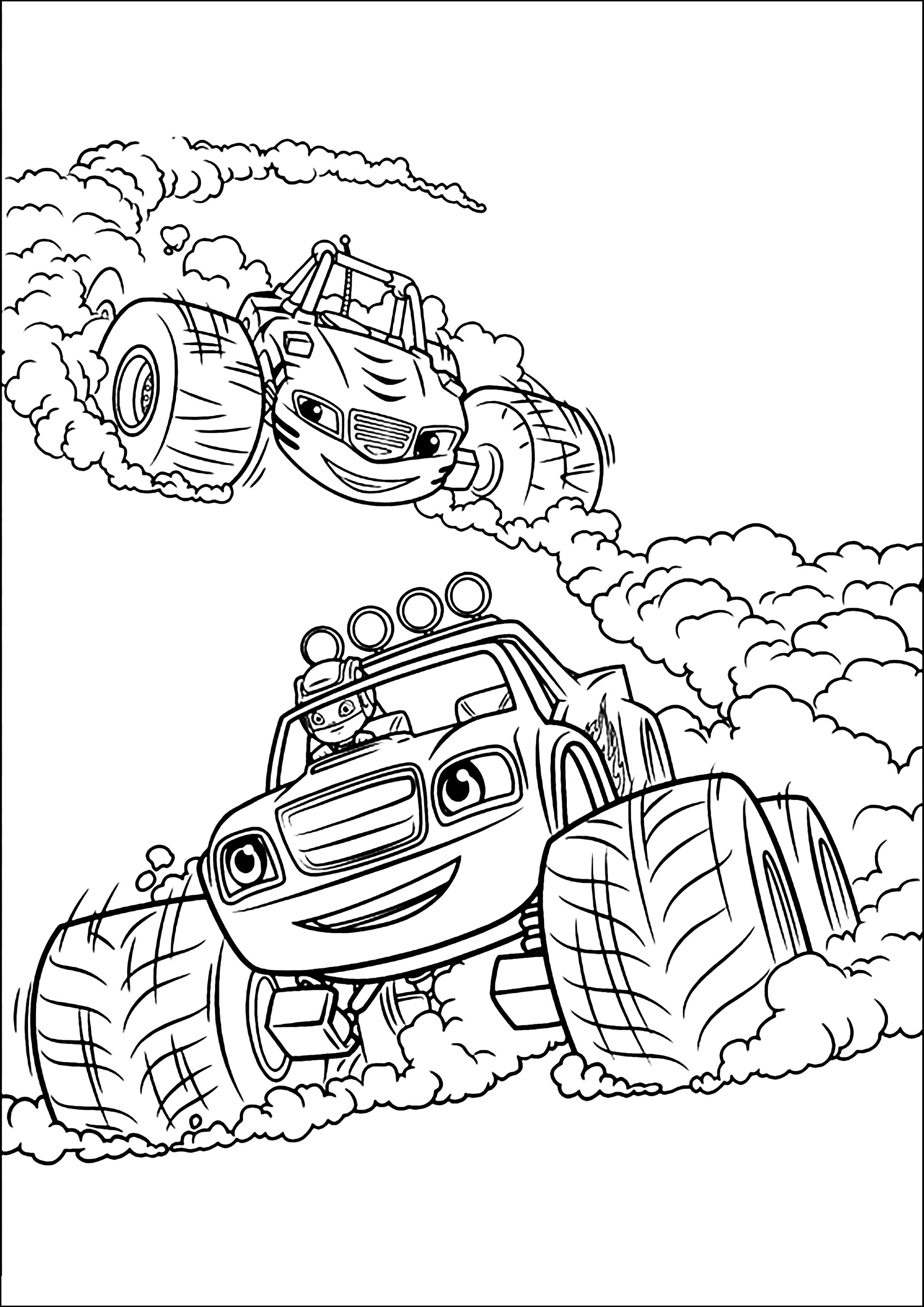 Due auto (Pagina Blaze e le macchine mostruose da Colorare) Due auto (Pagina Blaze e le macchine mostruose da Colorare per bambini)