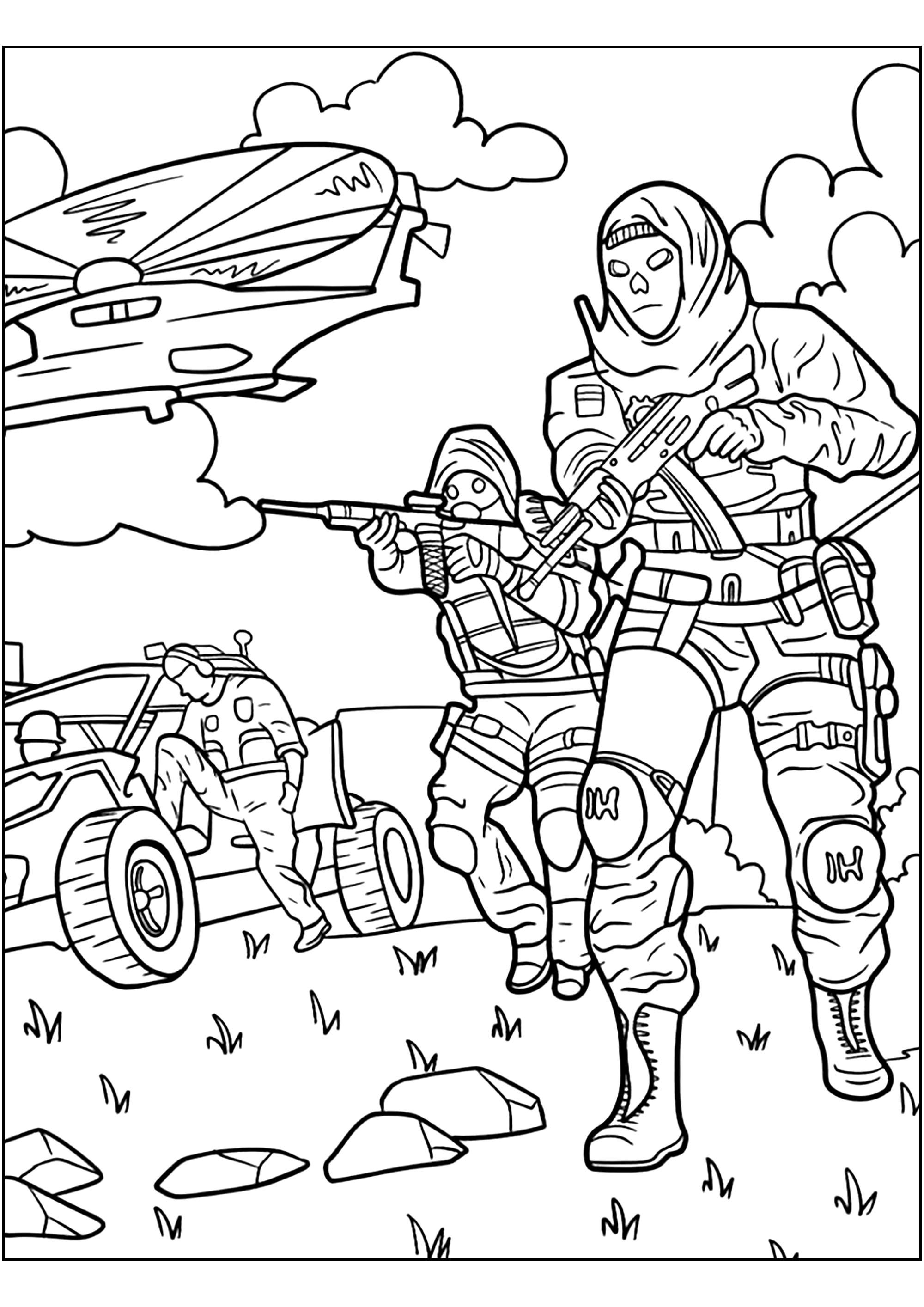 Soldati in piena azione nel deserto arido. - Pagine Call of Duty da Colorare, image size:2000x2828