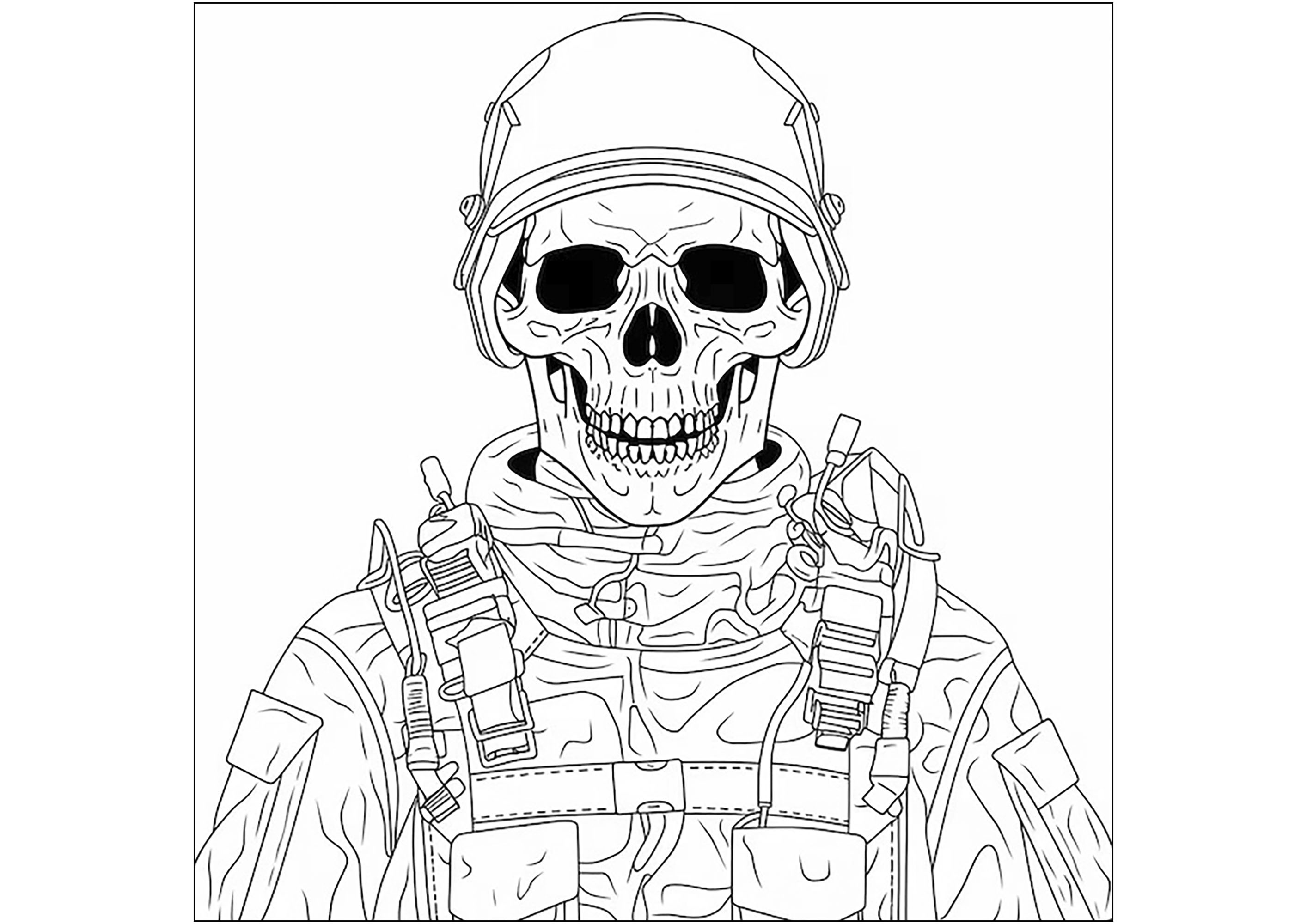 Scheletro con armatura di soldato - Pagine Call of Duty da Colorare, image size:2828x2000