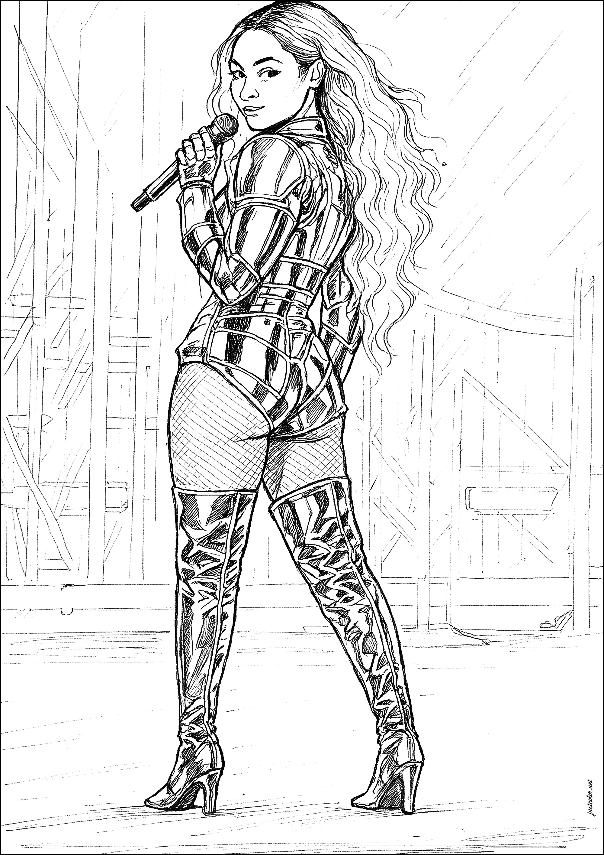 Beyoncé in un abito futuristico (Pagina Cantanti Célèbres da Colorare per bambini)