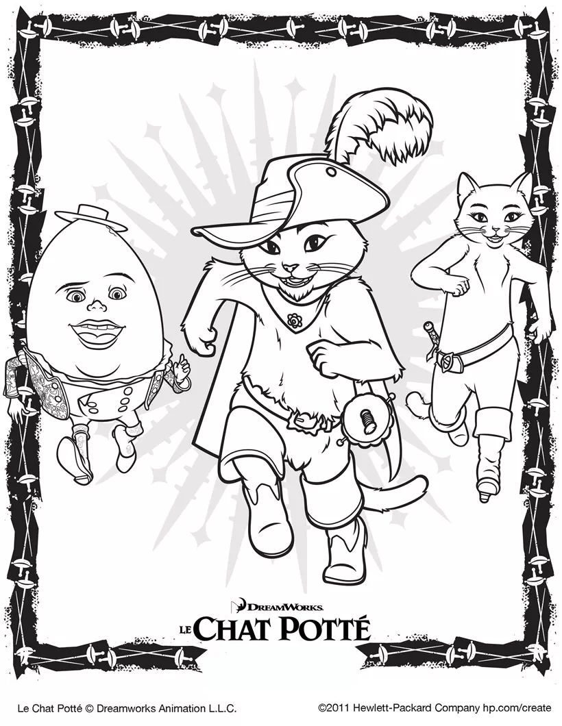 Colora gratuitamente Il Gatto con gli Stivali. (Pagina Catty Pottie da Colorare per bambini)