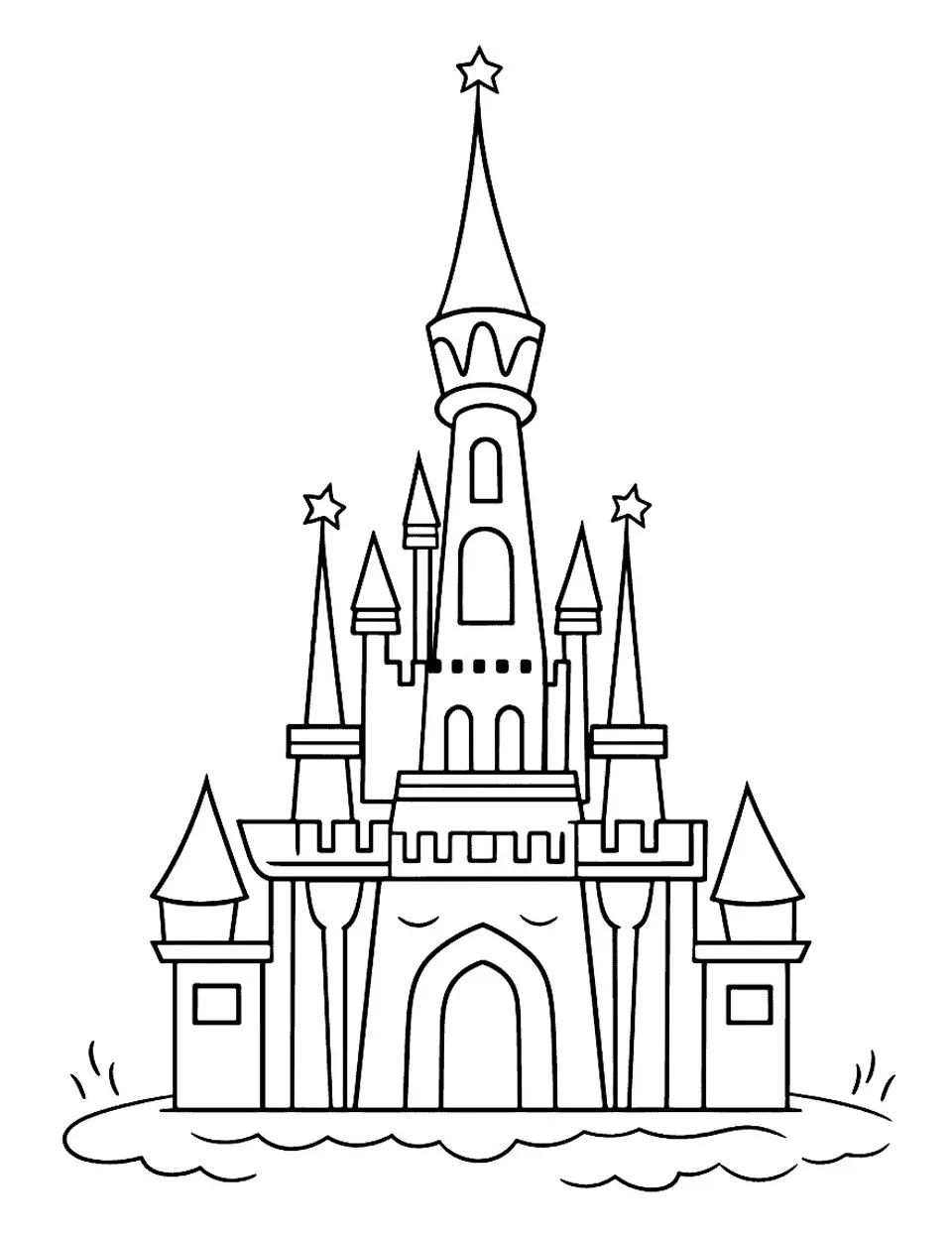 Disegno semplice di un castello da fiaba (Pagina Cavalieri e Draghi da Colorare per bambini)