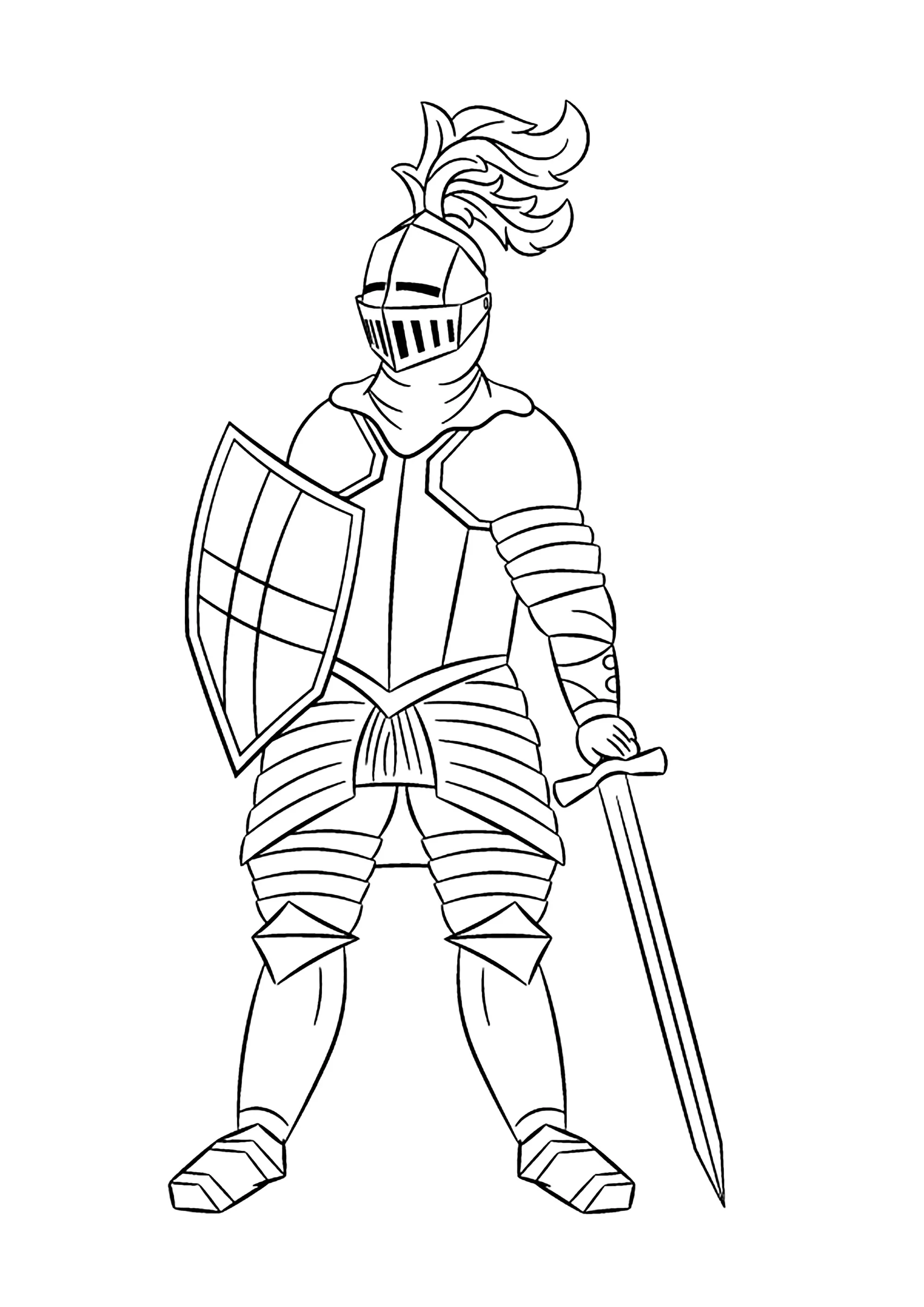 Cavaliere in armatura (Pagina Cavalieri e Draghi da Colorare per bambini)