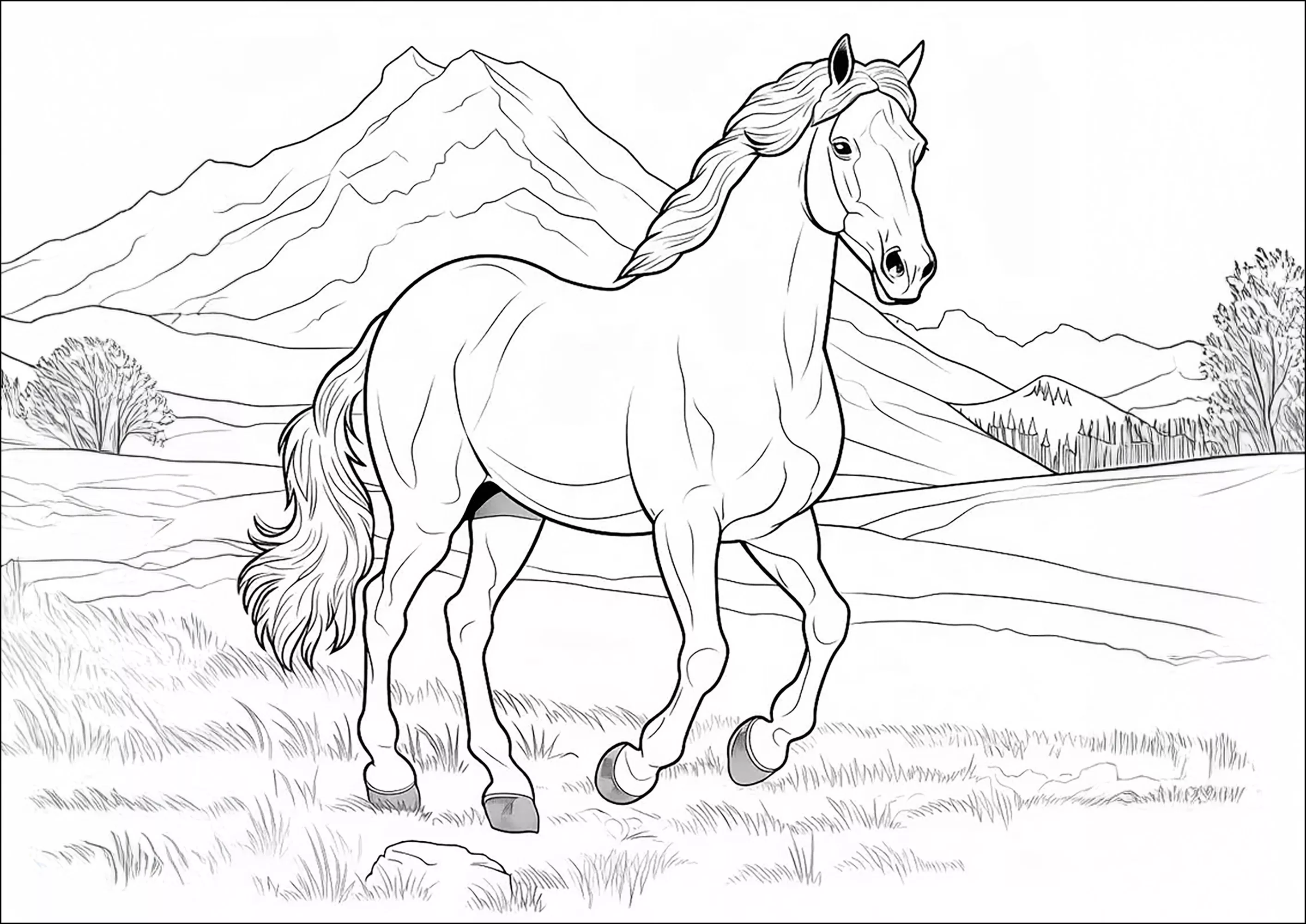 Cavallo al trotto (Pagina Cavalli da Colorare per bambini)