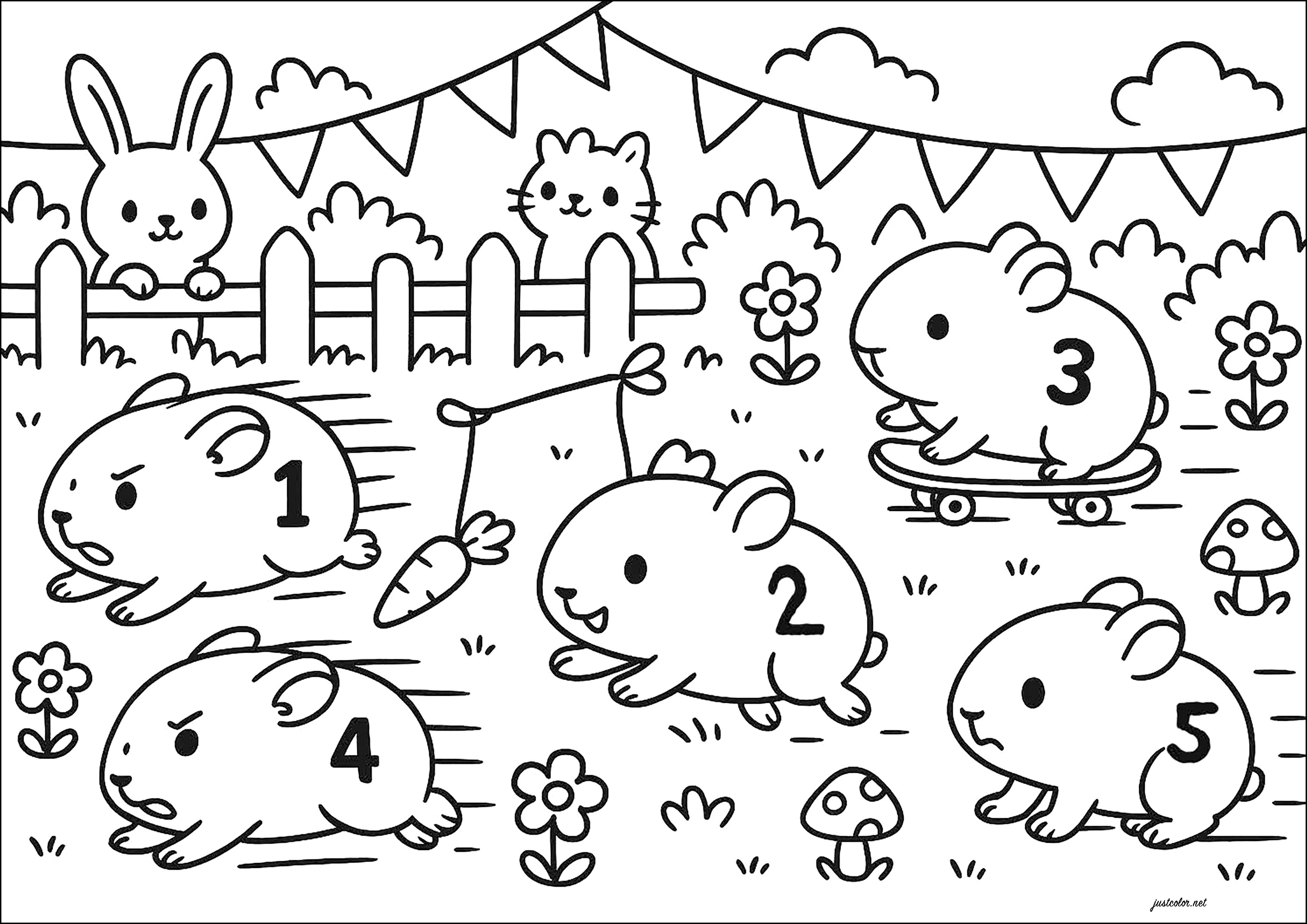 The Guinea Pig Race` - Pagine Cavia da Colorare, image size:2828x2000