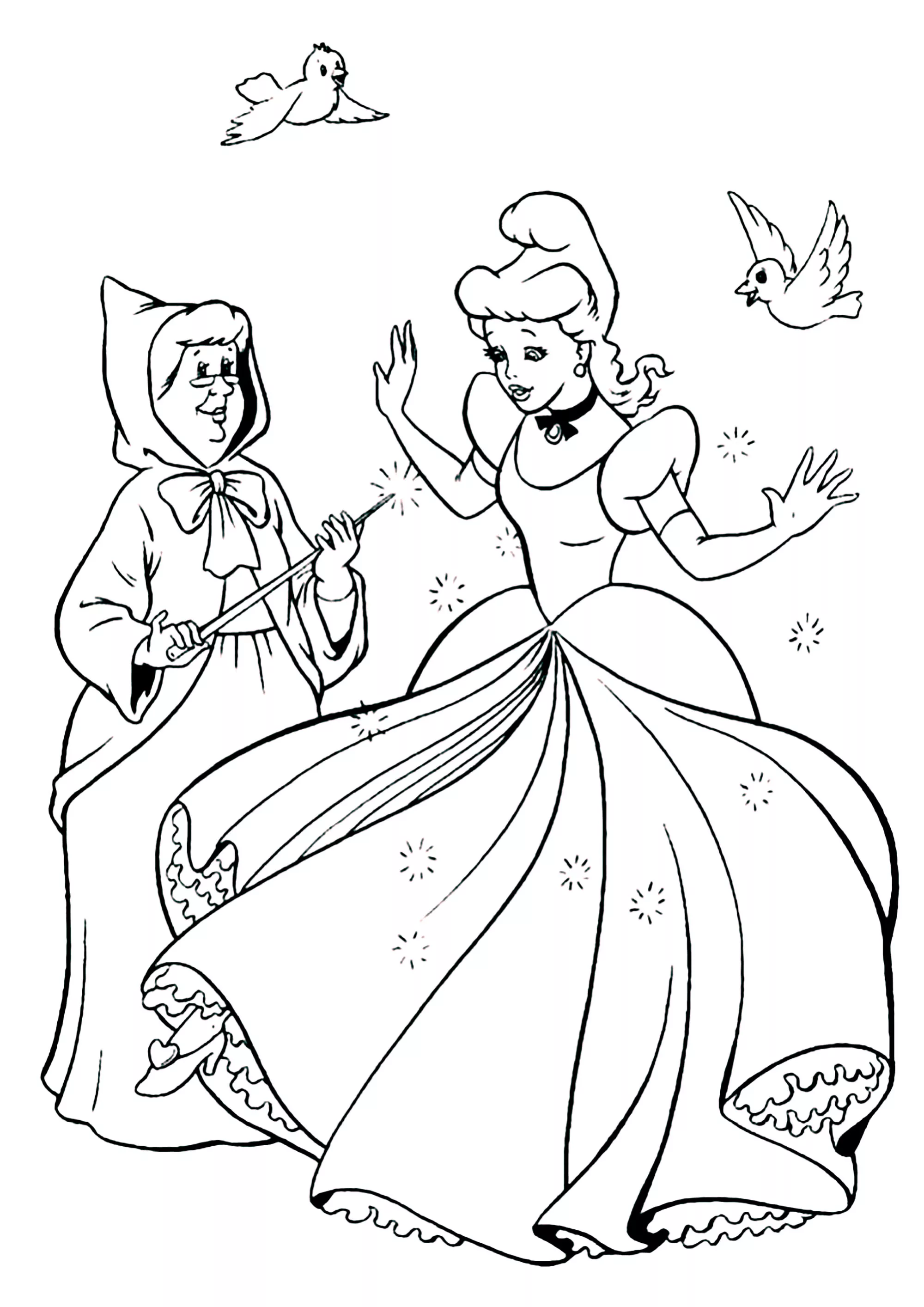Cenerentola e la Fata Madrina (Pagina da Colorare per bambini)