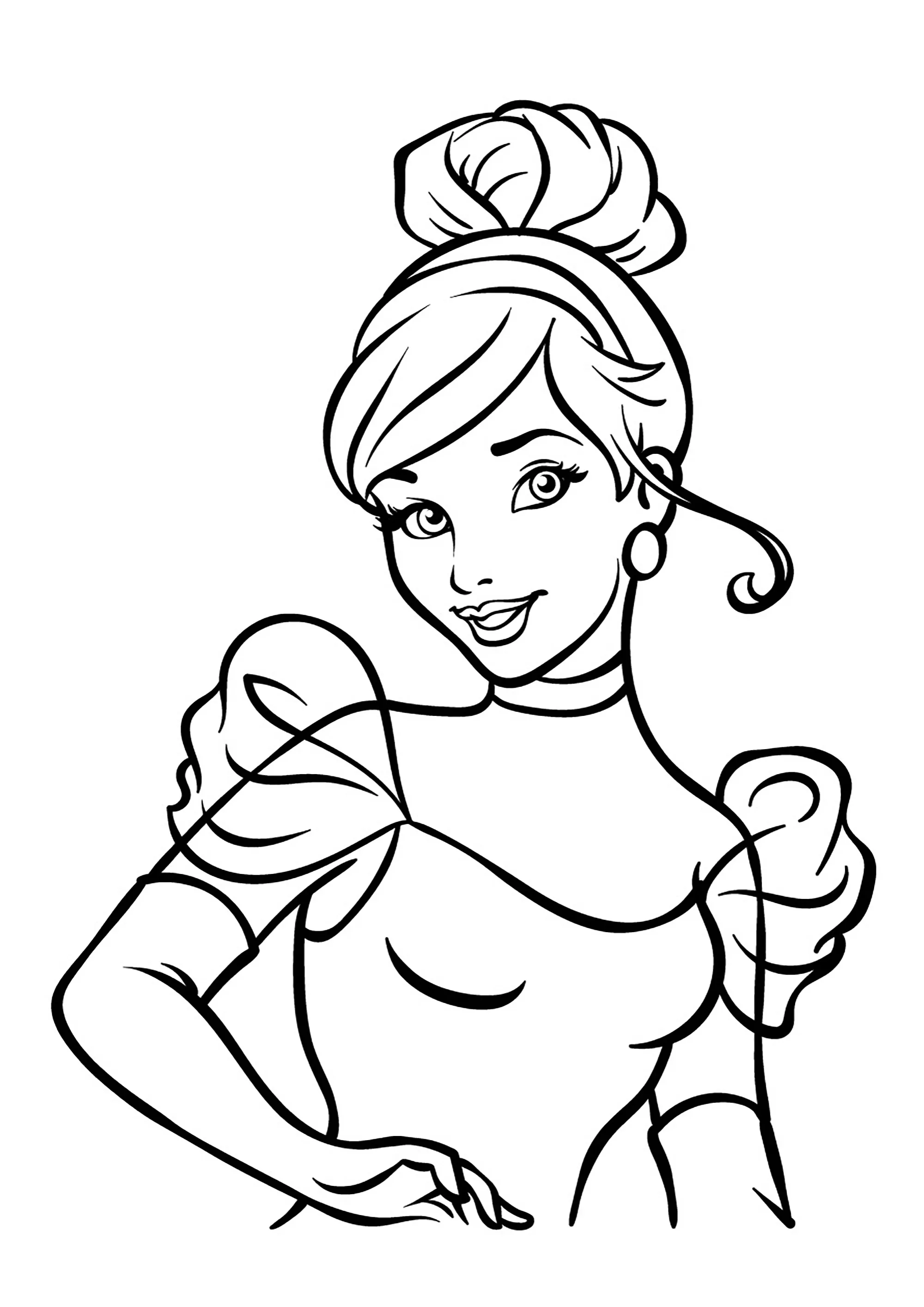 Cenerentola graziosa, in un colorito molto facile. (Pagina da Colorare per bambini)