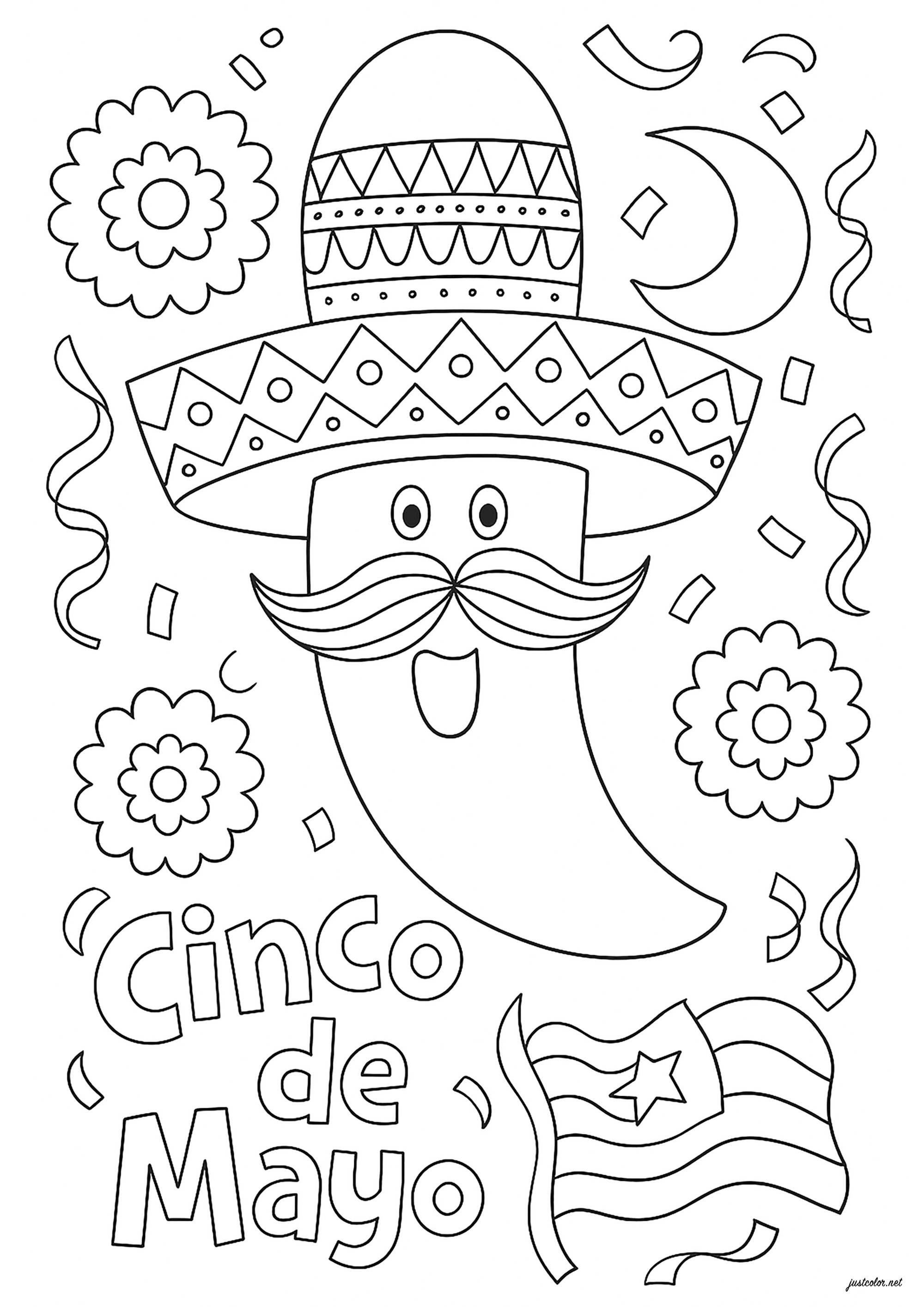 Peperoncino messicano (Pagina Cinco De Mayo da Colorare per bambini)