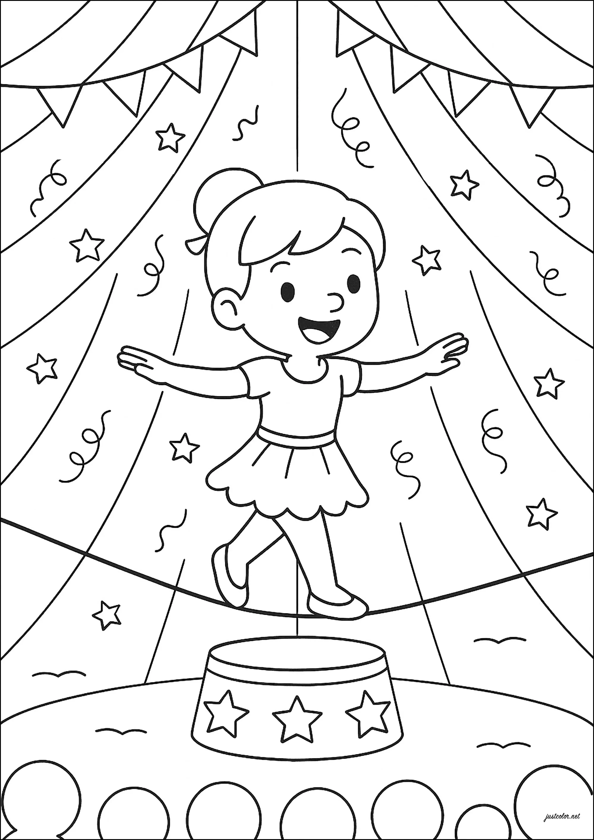 La piccola funambola (Pagina Circo da Colorare per bambini)