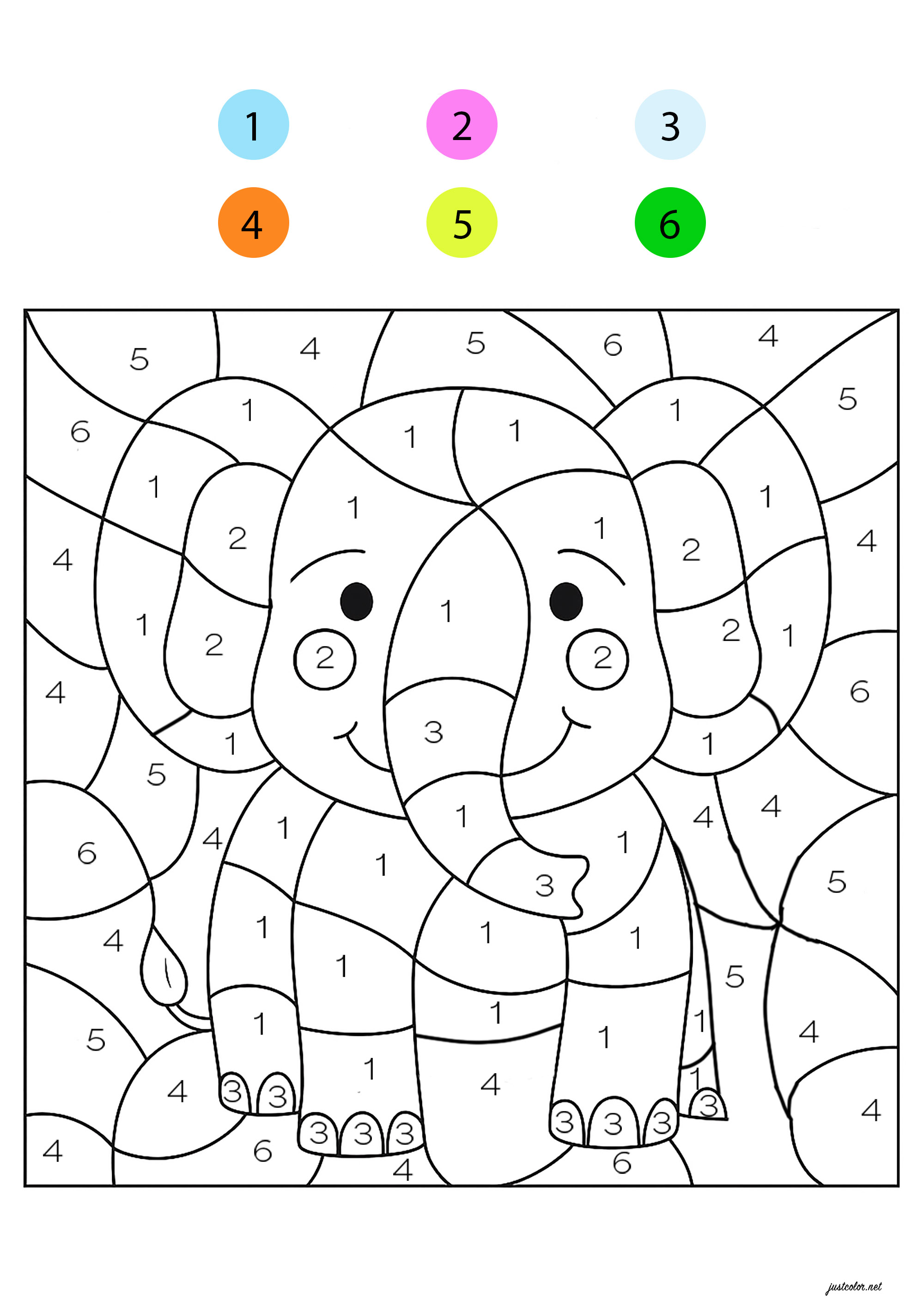 Petit elephant (Pagina Coloriaggi Magici da Colorare per bambini)