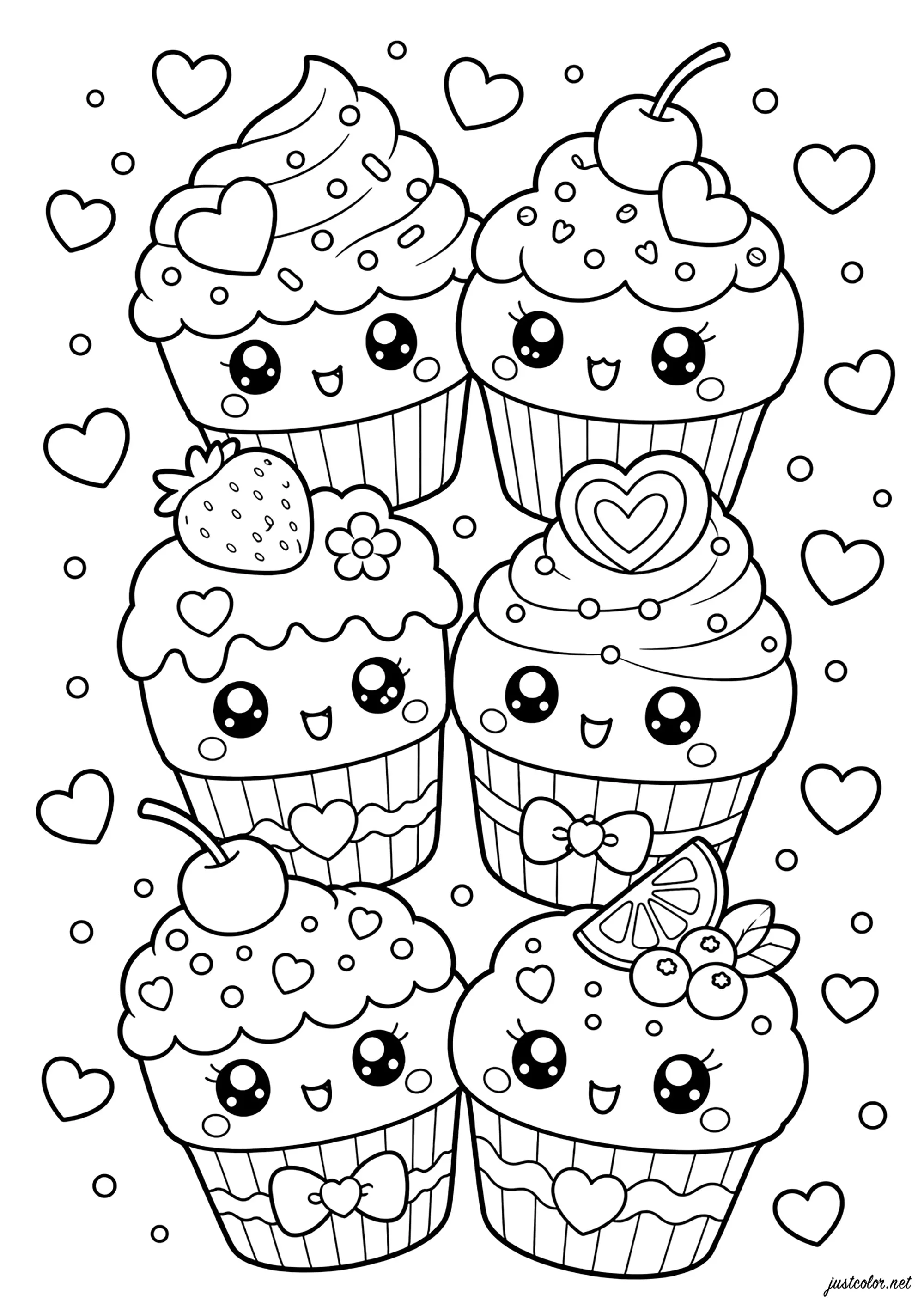 Cupcakes Sorrisi e Dolcezze Kawaii (Pagina Cupcakes e Dolci da Colorare per bambini)