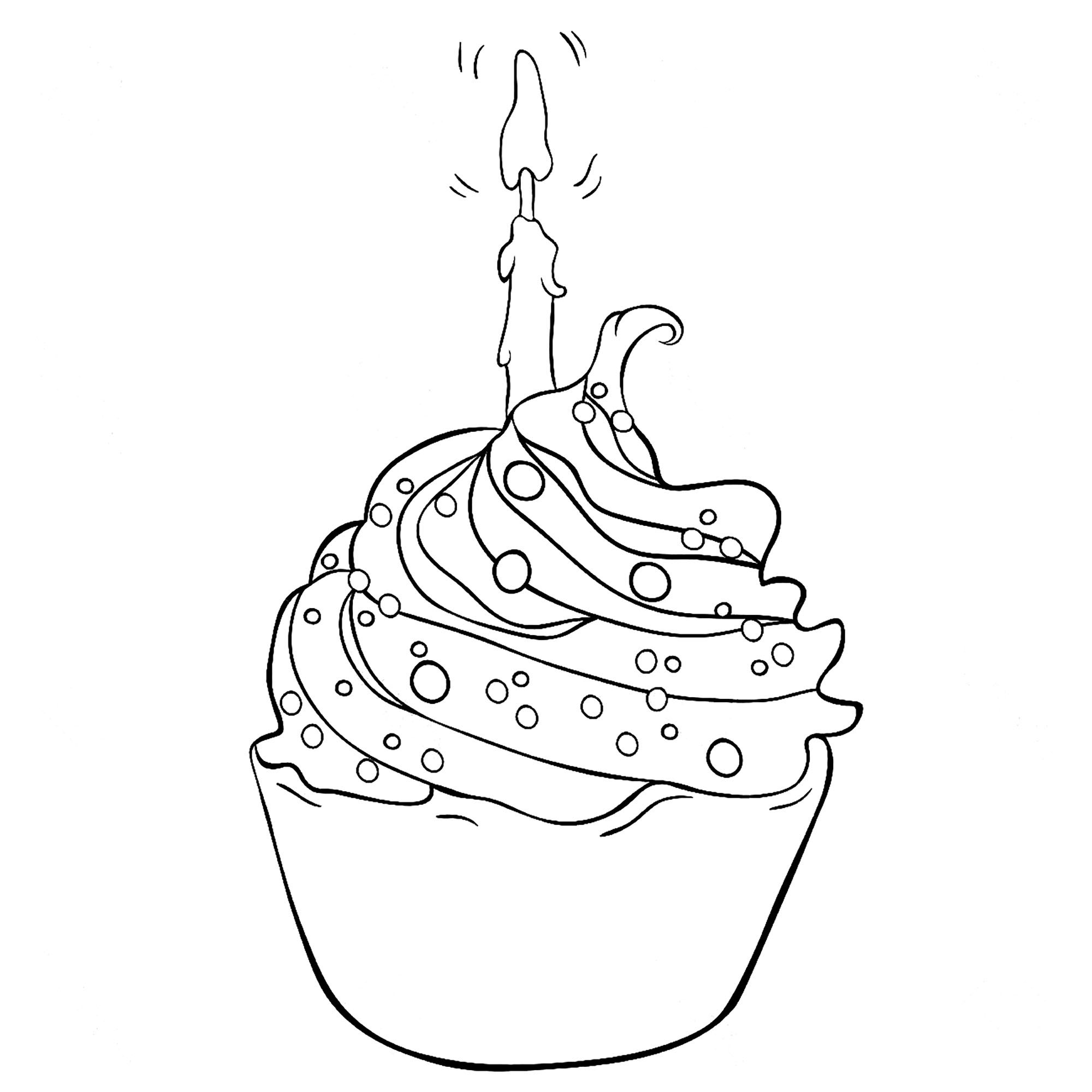 Buon compleanno con questo cupcake. (Pagina Cupcakes e Dolci da Colorare) Buon compleanno con questo cupcake. (Pagina Cupcakes e Dolci da Colorare per bambini)